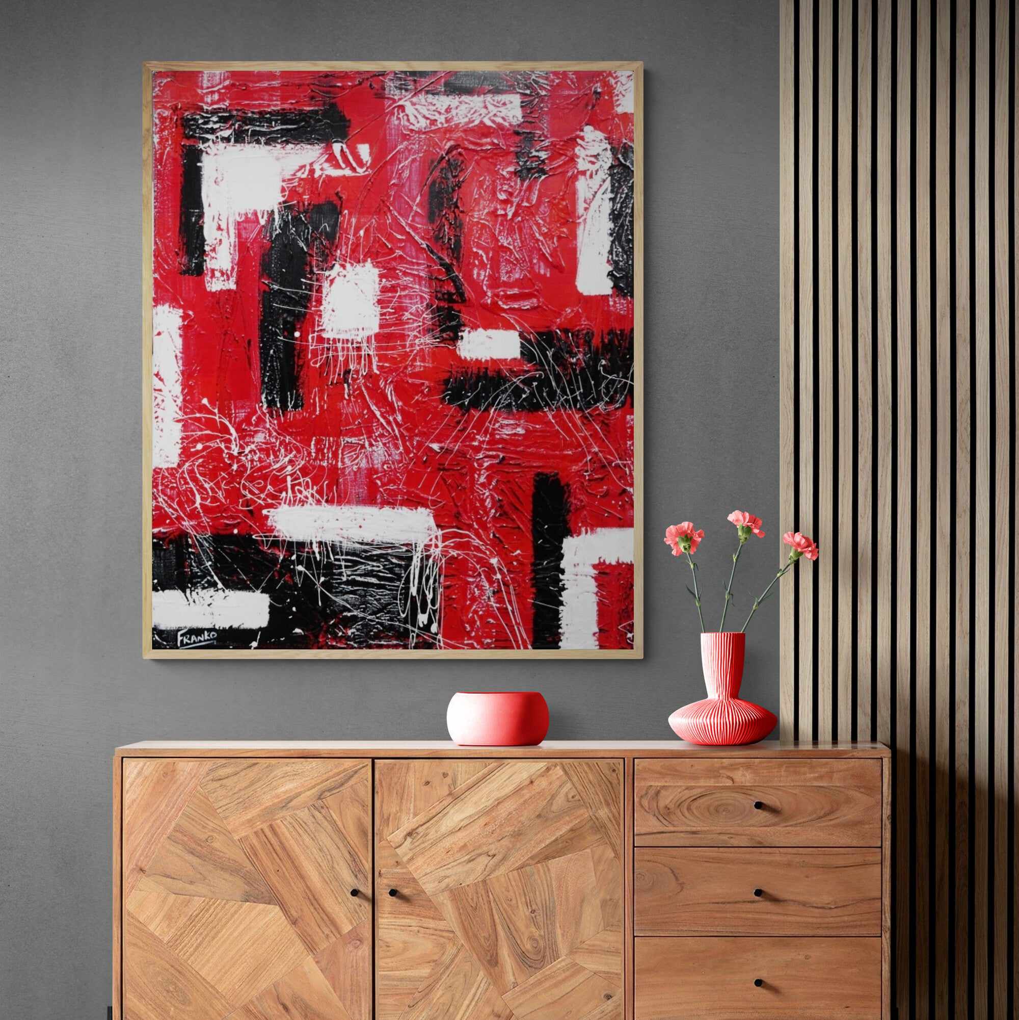 120cm x 100cm Red and Black Abstract Canvas Painting - Modern Wall Art for Living Room, Bedroom & Office Decor