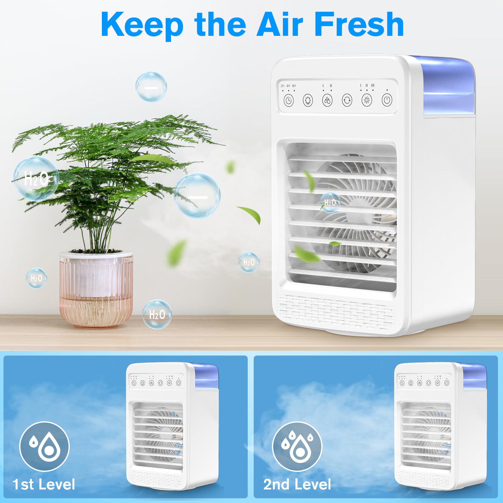 Portable Air Conditioner for Small Room - Mini AC with Timer, 4 Speeds & 2 Cool Mist Modes, Oscillating Personal Air Cooler - Perfect for Bedroom, Office, Dorm & Home Use