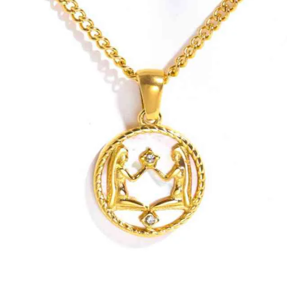Gemini Zodiac Necklace - Mother of Pearl Pendant - Astrological Jewelry for Women - Perfect Gift for Birthdays, Anniversaries & Special Occasions