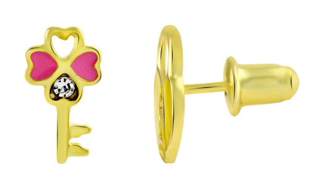 AFFY 925 Sterling Silver Clover Key & Heart Lock Stud Earrings for Women - Perfect for Everyday Wear, Gift Giving & Special Occasions