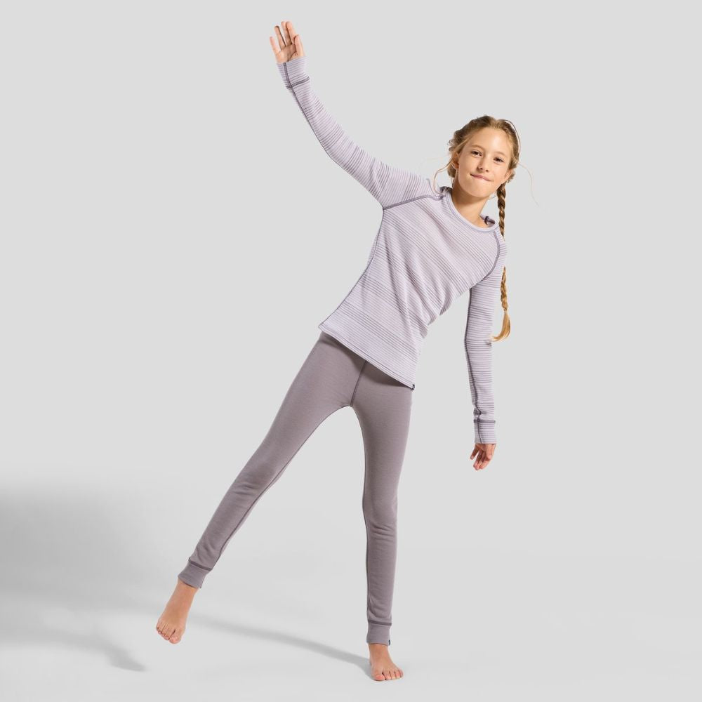 Odlo Kids Thermal Base Layer Set - Misty Lilac & Grey | Warm Winter Underwear for Boys & Girls | Perfect for Skiing, Snowboarding & Outdoor Activities