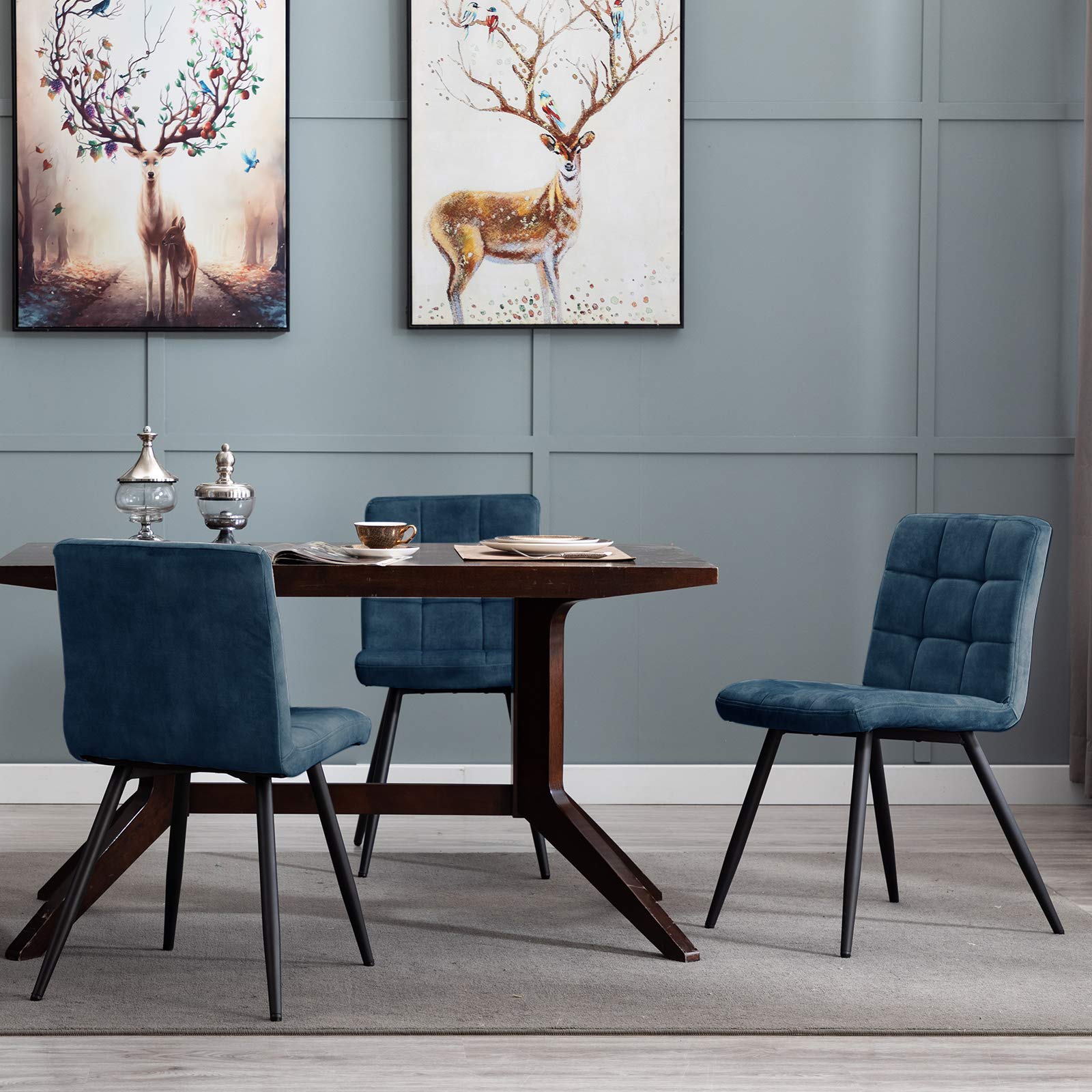 DUHOME Mid Century Modern Velvet Dining Chairs Set of 4 - Blue Upholstered Accent Chairs with Metal Legs for Dining Room, Kitchen, Living Room, Bedroom & Vanity | Perfect for Home Decor, Reading Nook & Small Space Furniture