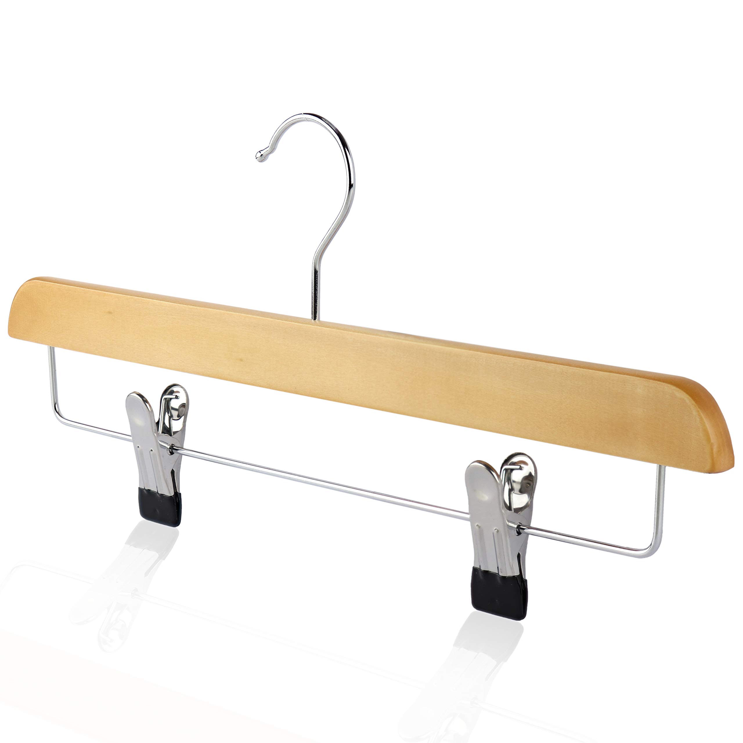 Natural Wooden Coat Hangers with Clips & Trouser Bar - 10 Pack for Pants, Skirts & Dresses | Choose Color & Quantity | Perfect for Closet Organization & Retail Display by The Hanger Store