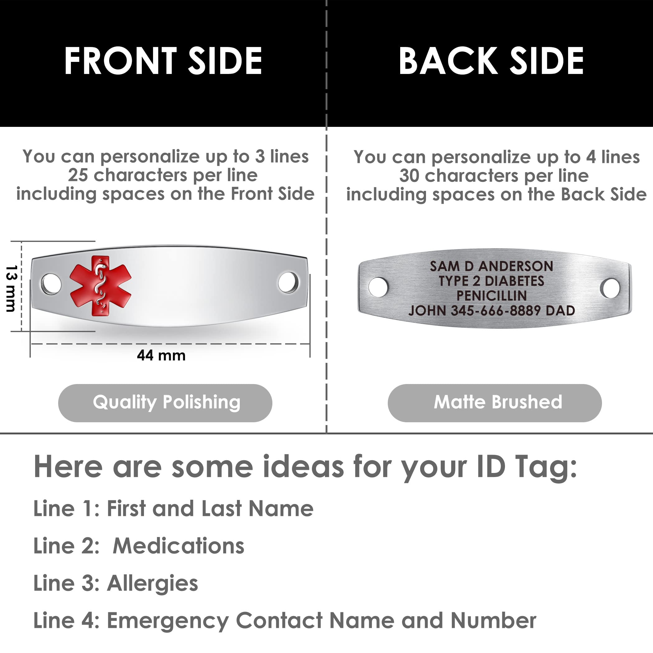 Custom Medical Alert Bracelet for Women - Free Engraving, 3-Layer Stainless Steel Chain, Adjustable 5.5-8.5 Inch Sizing - Perfect for Diabetes, Allergies & Emergency Identification