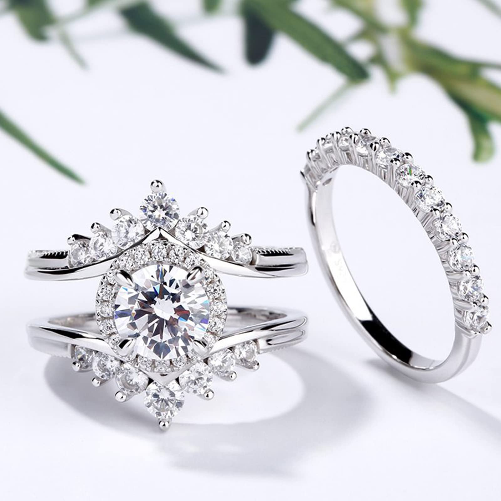 Jeulia 1.9ct Diamond Halo Engagement Ring for Women - Interchangeable Sterling Silver Wedding Band Set, Round Cut Vintage Bridal Ring with Jewelry Gift Box - Perfect for Anniversary, Promise Ring & Special Occasions