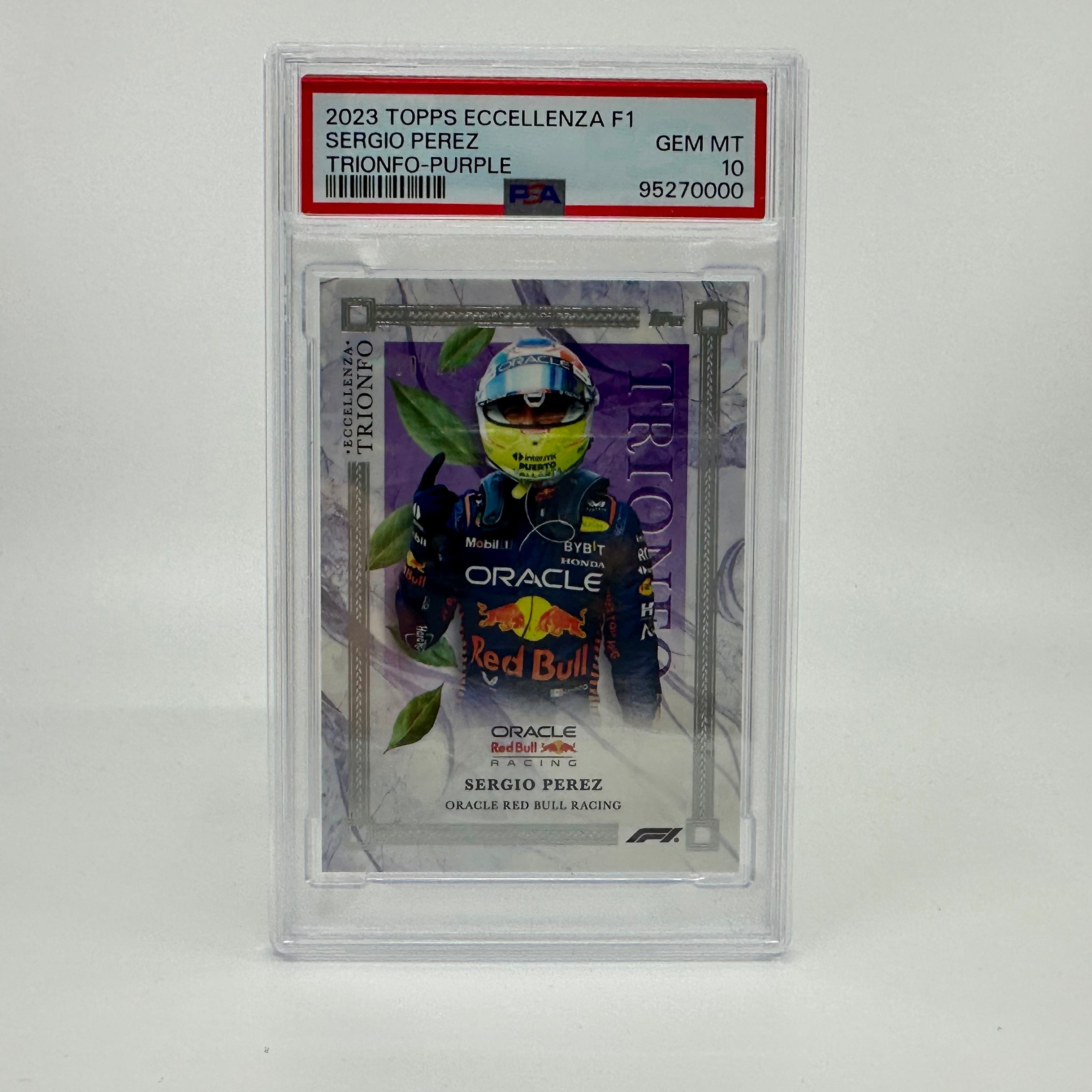 2023 Eccellenza Trionfo PSA 10 Sergio Perez Purple 10/25 - Rare Trading Card for Collectors & F1 Racing Fans, Perfect for Display & Investment