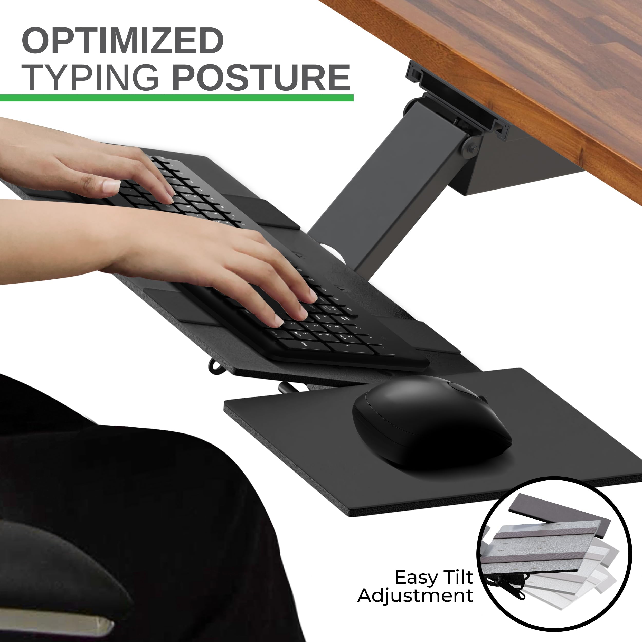KT2-b Adjustable Under Desk Keyboard Tray - Ergonomic Sit to Stand Workstation with Negative Tilt & Angle Adjustment - Perfect for Home Office, Standing Desks & Computer Workstations