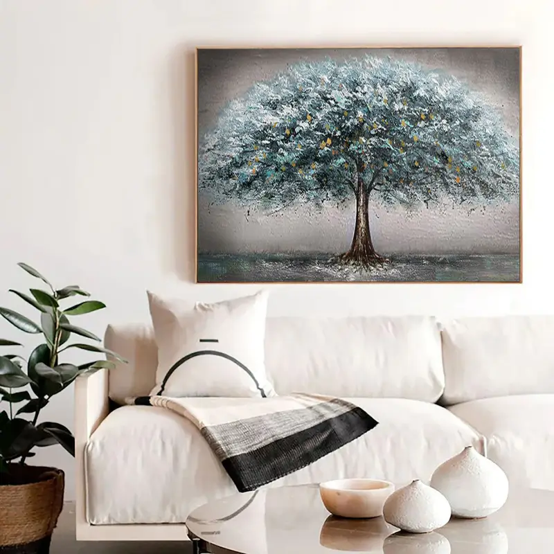 Beautiful Flower and Tree Painting #FT008 - Handmade Canvas Art for Home Decor, Living Room, Bedroom & Office Wall