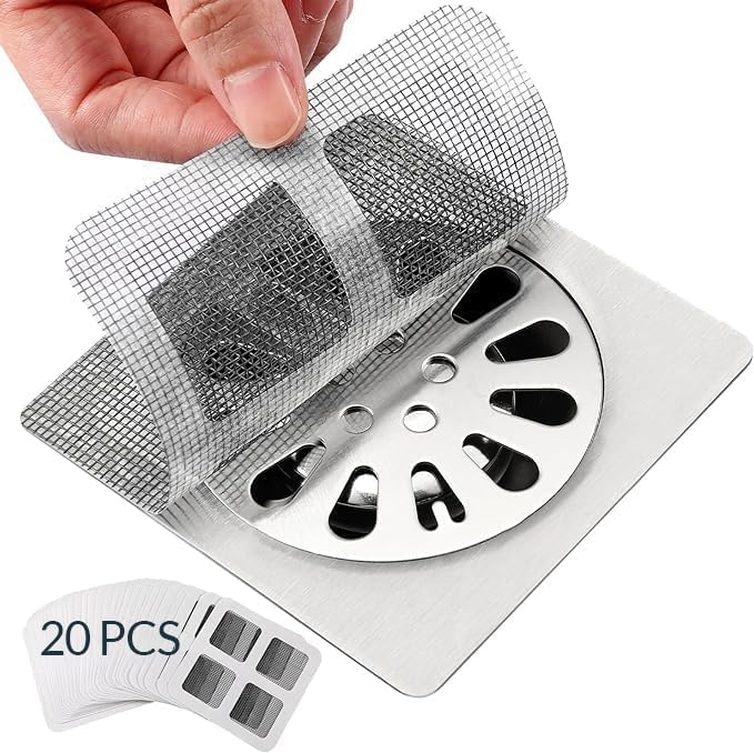 20 Pack Disposable Shower Drain Hair Catcher Mesh Stickers - Bathroom, Laundry & Kitchen Sink Drain Covers for Human & Pet Hair - Prevent Clogs in Showers, Tubs & Sinks