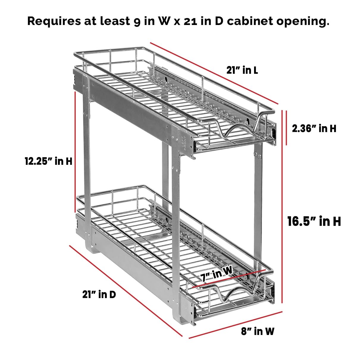2-Tier Pull Out Cabinet Organizer - Heavy Duty Metal, Anti-Rust Chrome Finish for Kitchen & Bathroom Storage