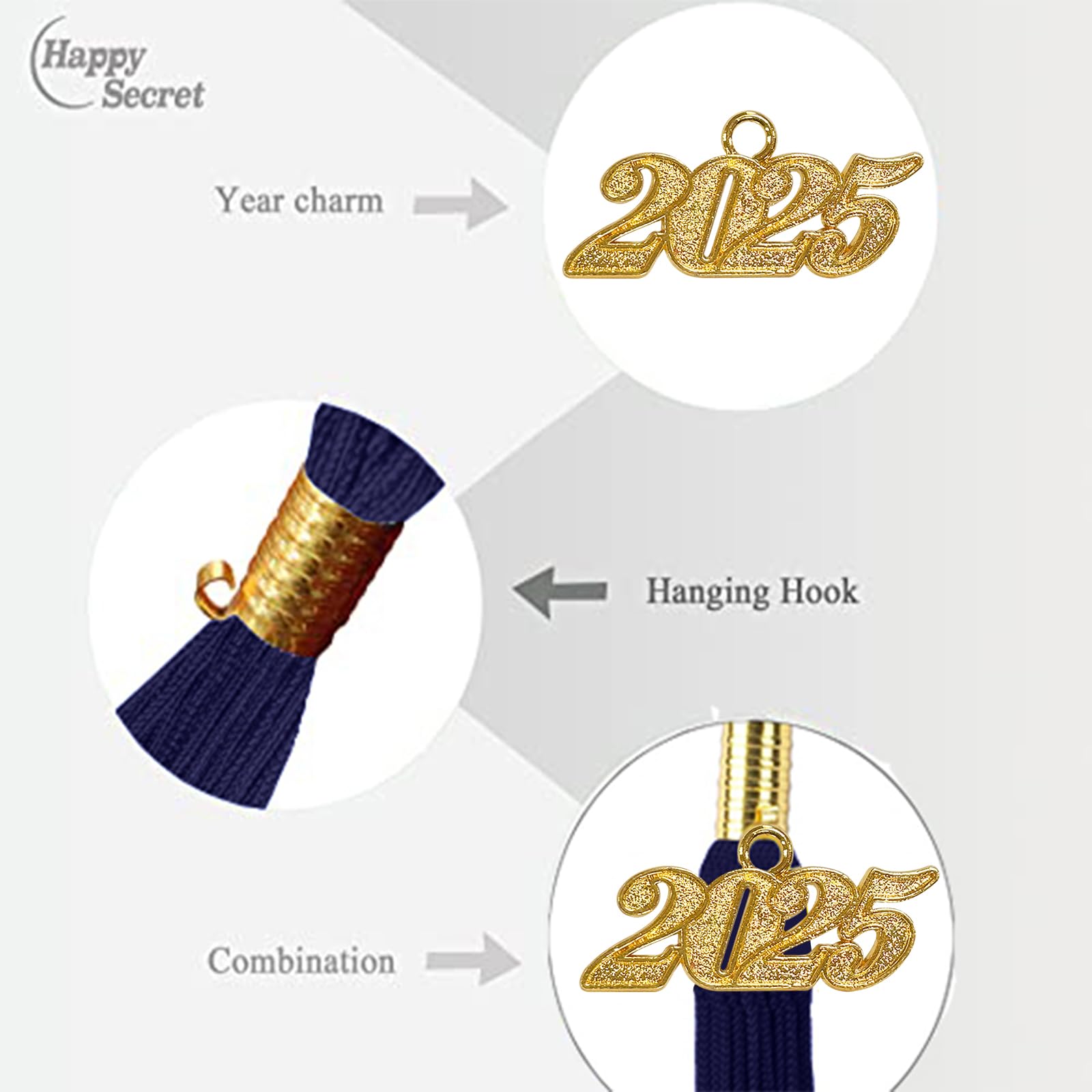 2025 Graduation Cap Tassel with Year Charm - Happy Secret Graduation Tassel Accessories for High School & College Ceremonies - Perfect for Graduation Photos, Parties & Commencement Decorations