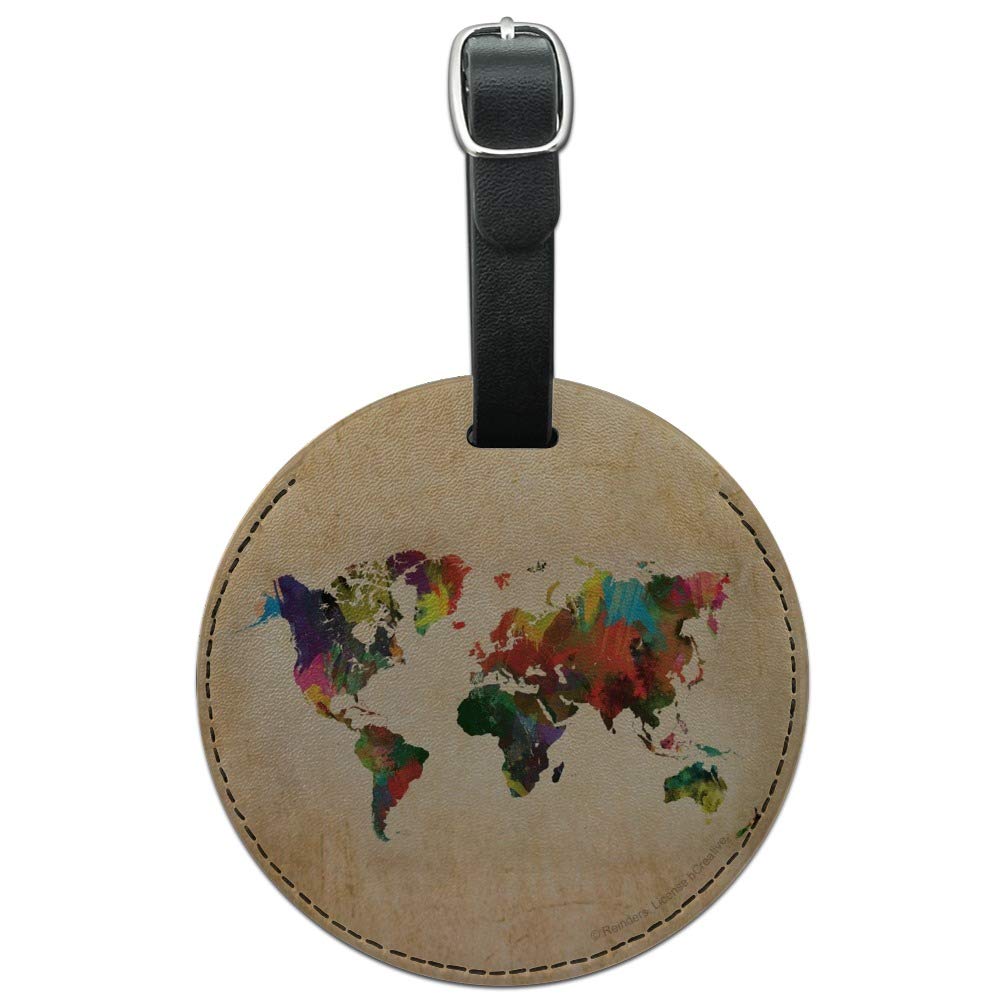 Vibrant Rainbow World Map Leather Luggage Tag - Waterproof ID Card Holder for Travel Bags & Suitcases - Perfect for Passport Holders, Backpacks, and Suitcase Identification