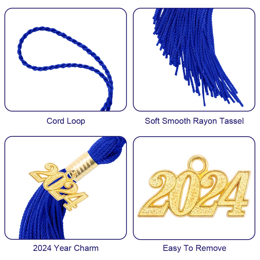 2 Pack 2024 Graduation Tassels with Year Charm - Blue Cap Tassel for High School & College Commencement Ceremonies, Graduation Party Decorations, Photo Props and Keepsakes