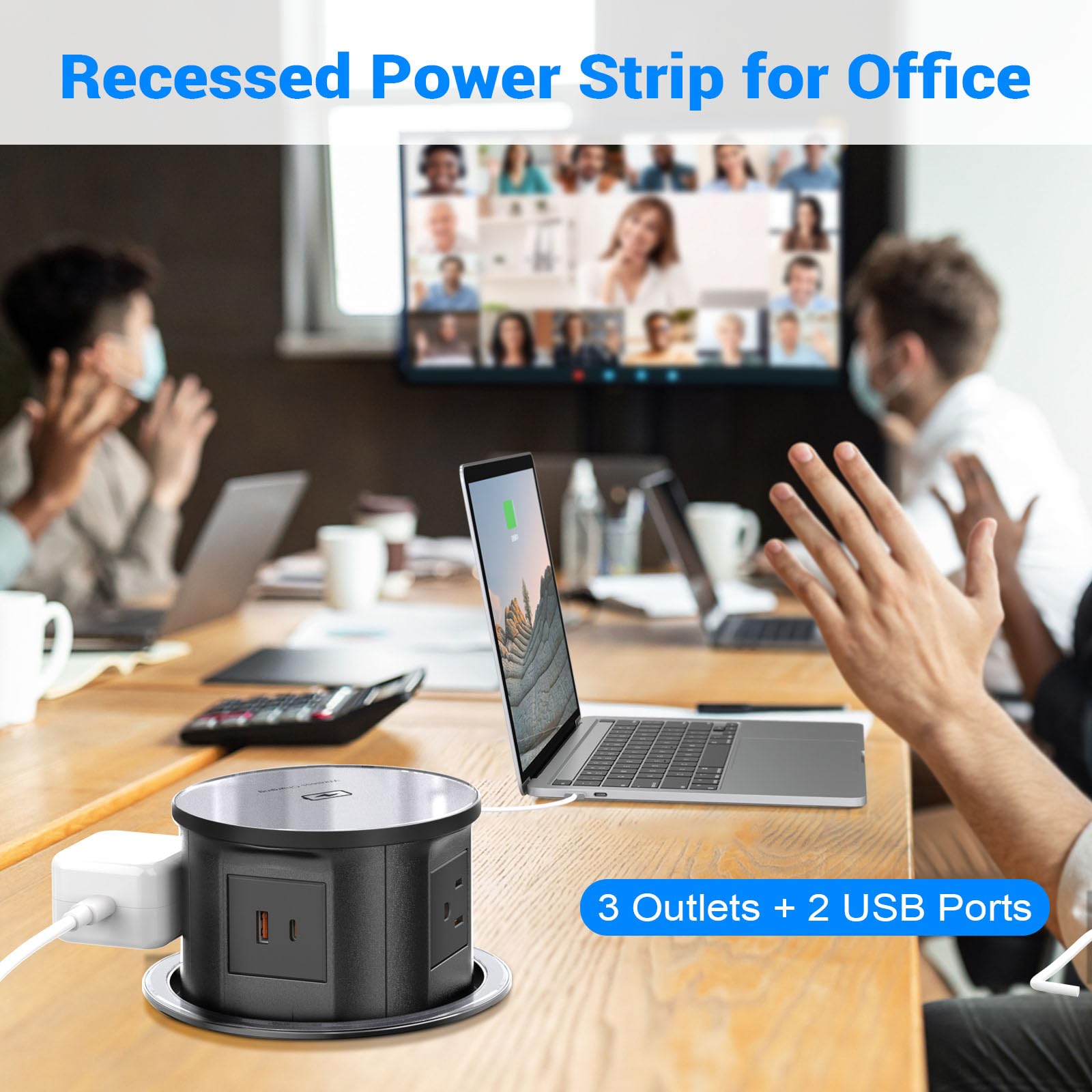 Pop Up Outlet with 15W Wireless Charger - 4 AC Outlets, 1 USB-A & 1 USB-C Port - Retractable Recessed Power Strip for Kitchen Countertop, Office Desk - 4.7 Inch Hidden Electrical Socket (Black) - Perfect for Charging Phones, Laptops & Small Appliances