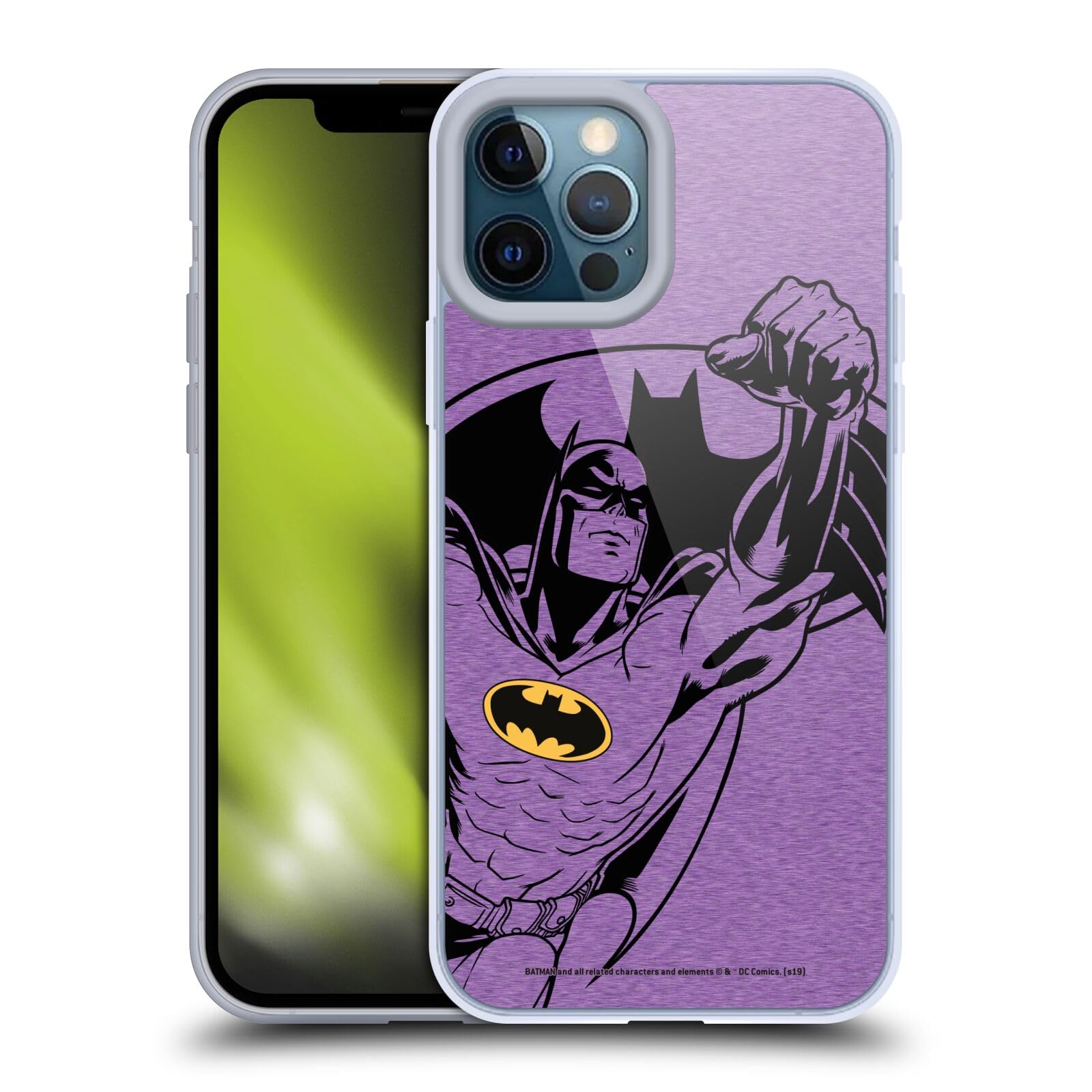 Official Batman DC Comics Purple Logo Soft Gel Case for Apple iPhone 12 Pro Max - Protective Phone Cover for Superhero Fans, Daily Use & Gift Giving