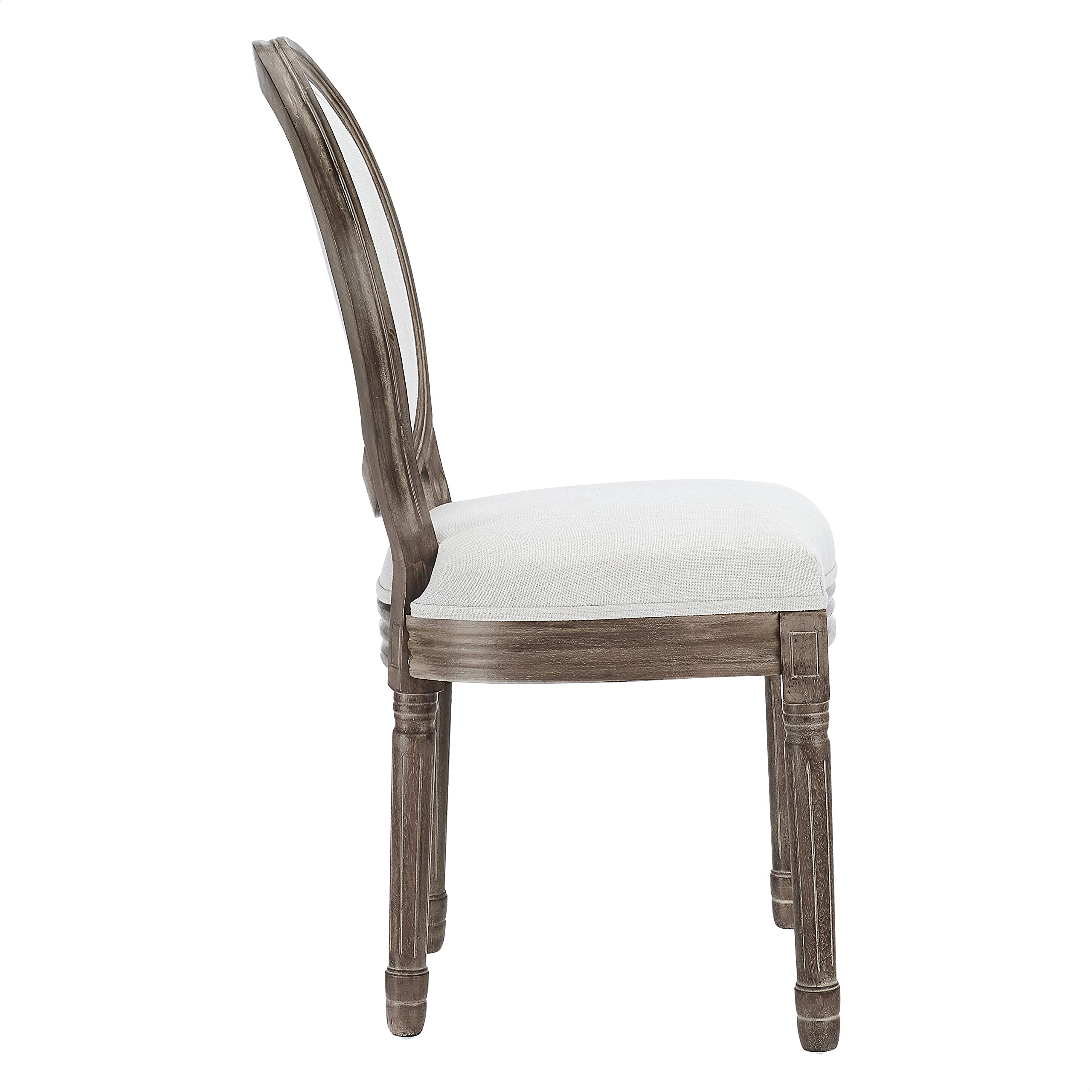 French Country Farmhouse Dining Chairs - Set of 2 Distressed Round Back Accent Chairs with Fabric Upholstery in Beige | Perfect for Kitchen, Dining Room & Bedroom Decor