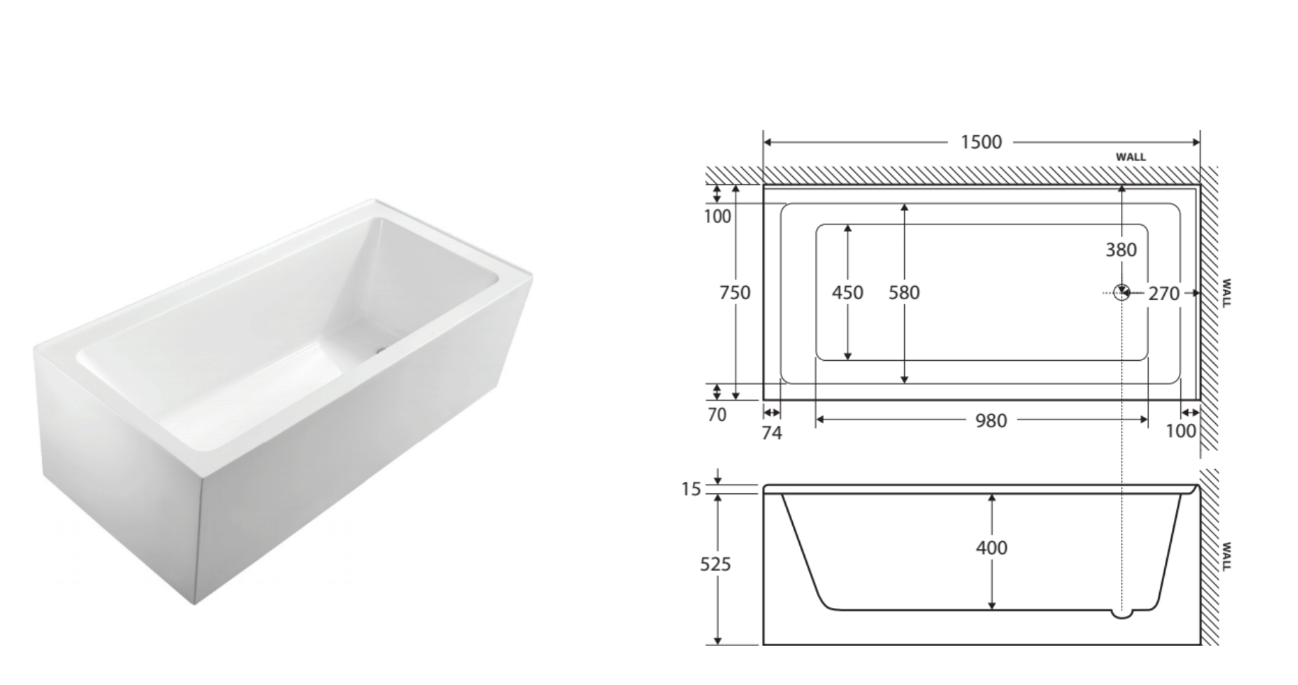 Fienza Sentor 1500mm Acrylic Corner Bathtub - Gloss White Finish | Perfect for Small Bathrooms & Modern Spa-Like Retreats