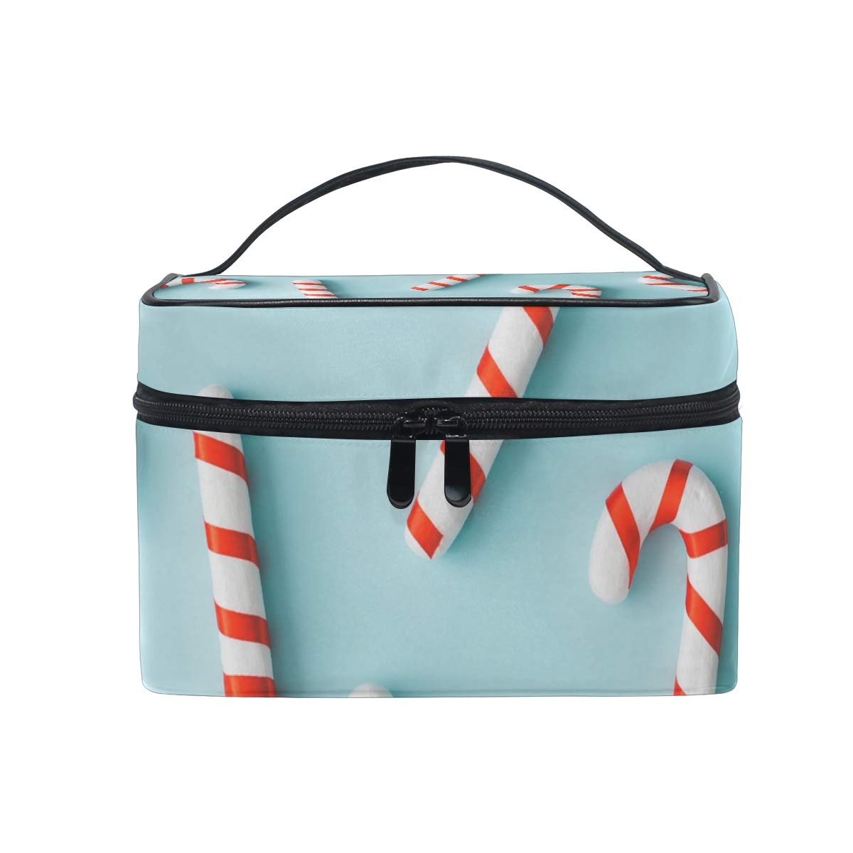 Tarity Candy Cane Pattern Travel Makeup Bag - Waterproof Cosmetic Organizer Case with Brush Holder | Perfect for Women & Girls | Ideal for Travel, Gym, and Daily Essentials Storage