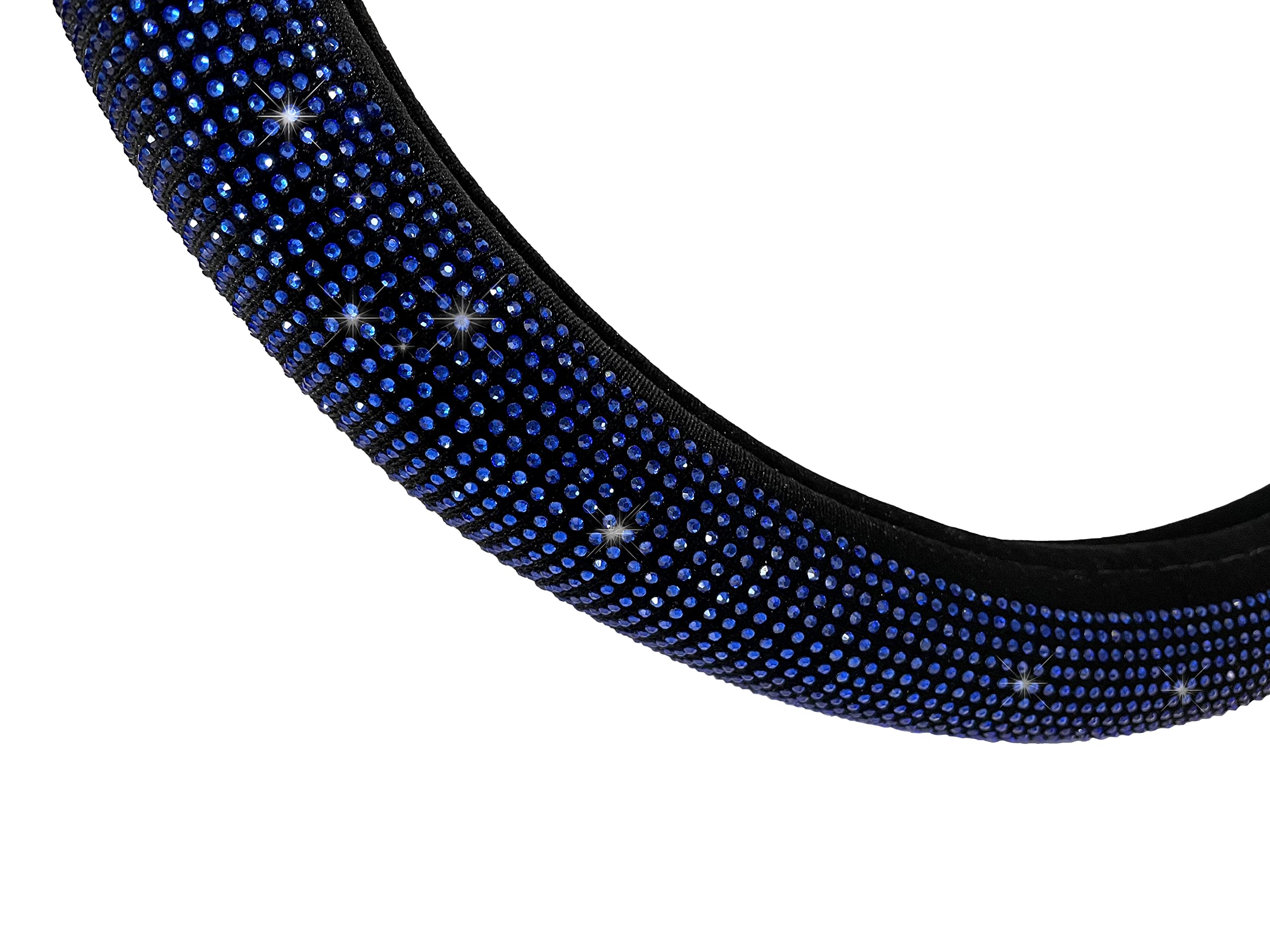 Bling Leather Steering Wheel Cover with Crystal Rhinestones - Universal 15 Inch Anti-Slip Wheel Protector for Women & Girls - Stylish Blue Car Accessory for Daily Commute & Road Trips