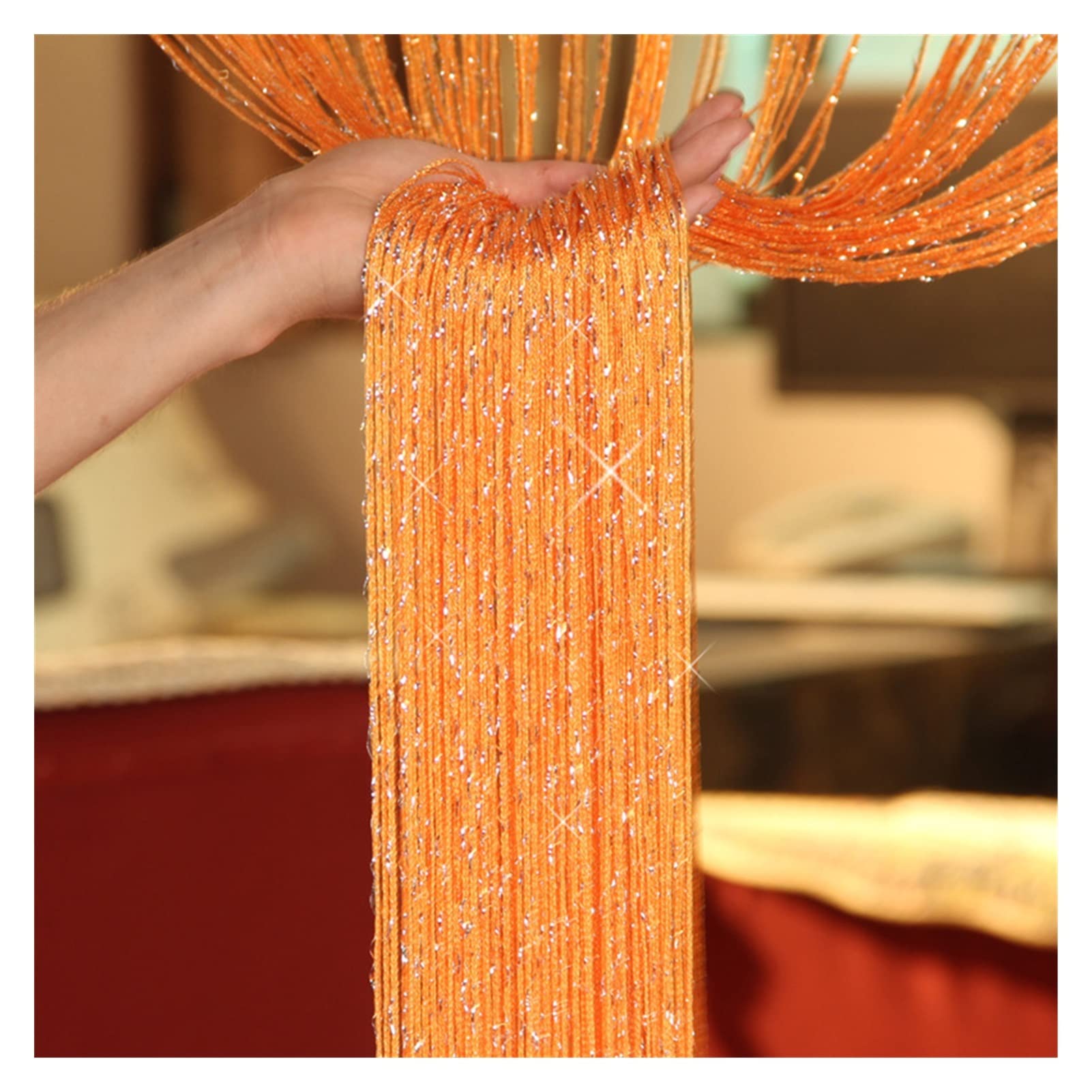 Sparkling 1X2M Glitter Beaded Door Curtain - Shiny Tassel String for Windows, Room Dividers & Home Decor | Orange | Perfect for Parties, Weddings & Boho Home Decor
