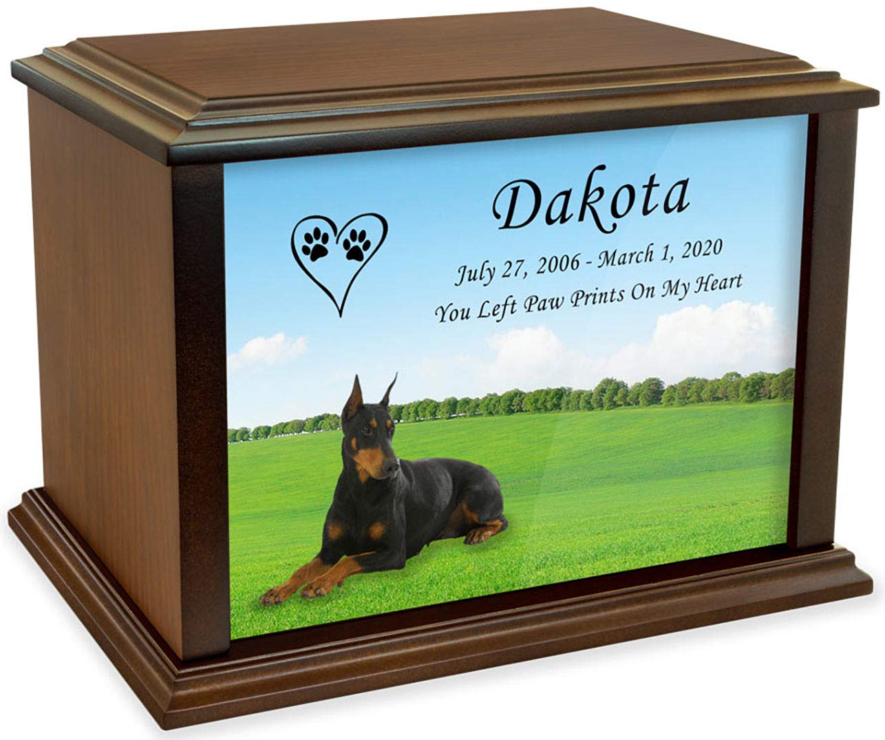 Custom Doberman Pinscher Pet Memorial Urn for Ashes - Personalized Wooden Dog Cremation Urn - Medium Size Holds Up to 100lbs - Perfect for Home Memorials & Pet Loss Remembrance
