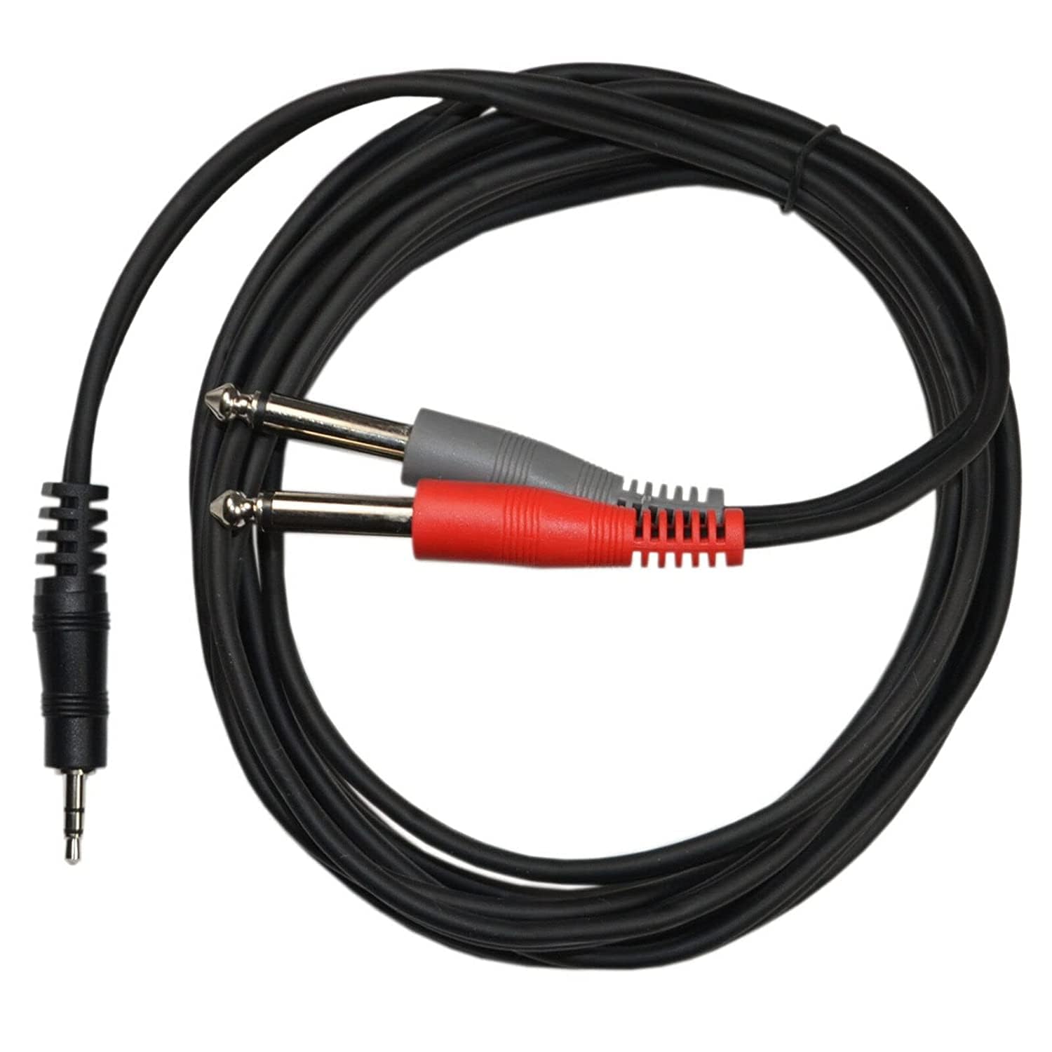 HQRP 10 ft Balanced 1/8 Inch (3.5mm) TRS to Unbalanced Dual 1/4 Inch (6.35mm) TS Audio Cable - High-Quality Speaker, CD Player, MP3 Player, Walkman Connection for Home Studio, DJ Equipment, and Live Performances