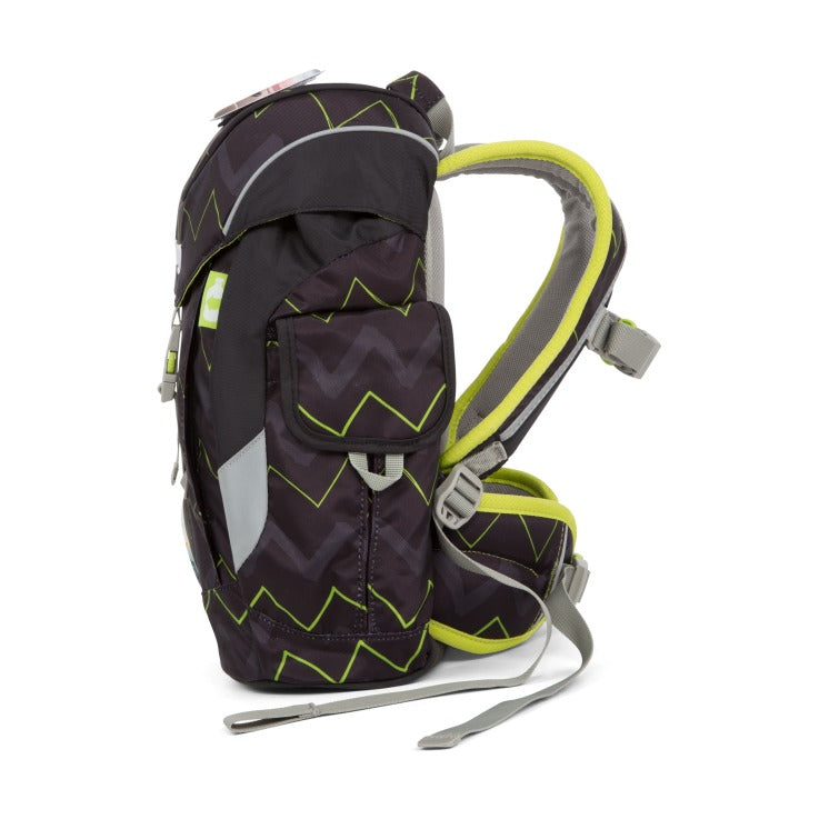 Ergobag Mini Schniekosauzer Backpack for Kids - Black Zigzag Design, Lightweight & Durable School Bag for Boys & Girls - Perfect for Preschool, Daycare & Travel