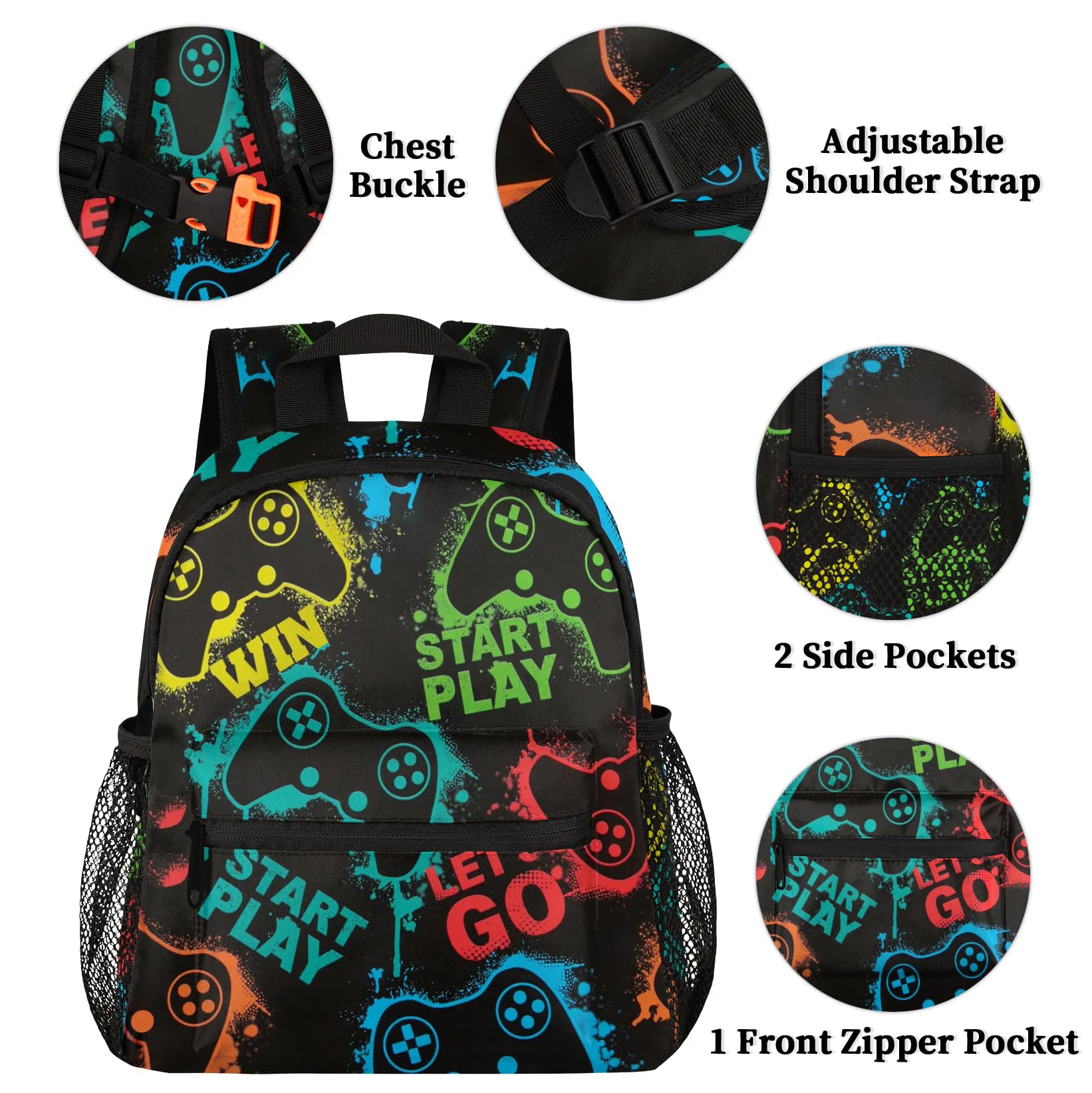 Kids Video Game Backpack for Boys - Lightweight Waterproof Toddler Bookbag for Preschool, Kindergarten & Travel - Small Student Backpack for School, Daycare & Outdoor Adventures