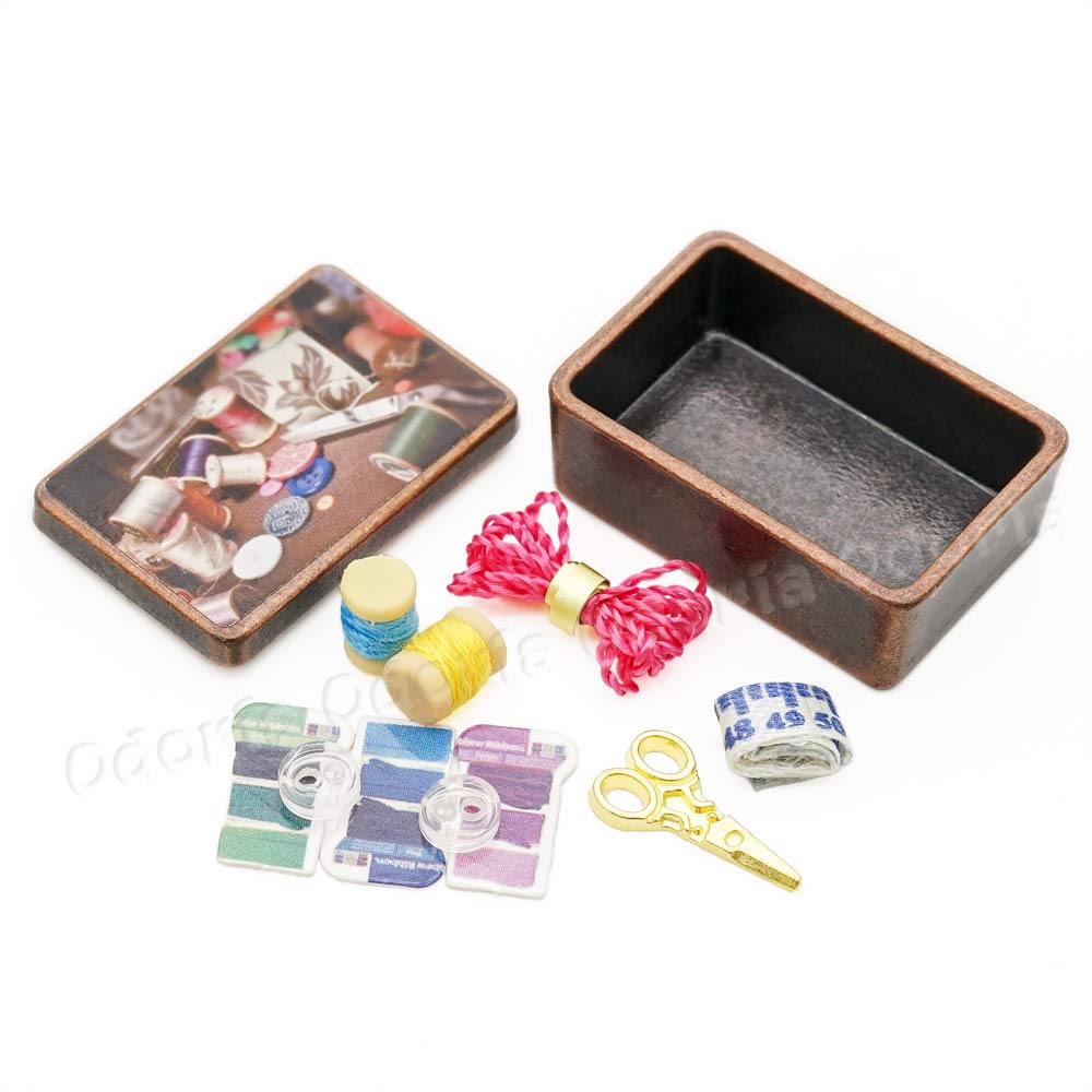 Odoria 1/12 Scale Miniature Sewing Box - Tiny Dollhouse Accessories for DIY Crafts, Miniature Scenes & Model Displays | Perfect for Dollhouse Decor, Miniature Collectors & Craft Projects
