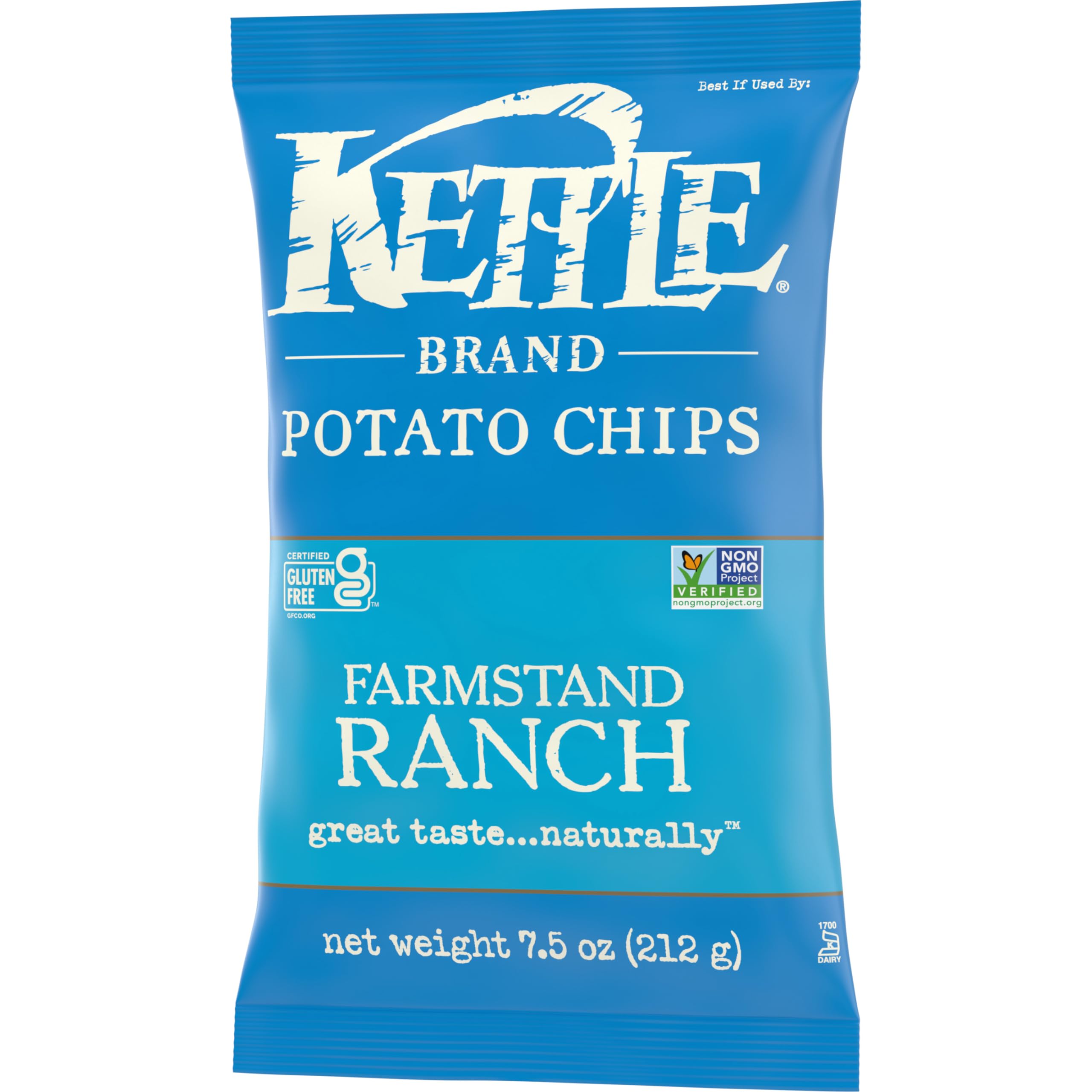 Kettle Brand Farmstand Ranch Kettle Cooked Potato Chips - 7.5 Oz Bag | Crunchy Snack for Parties, Picnics & Movie Nights