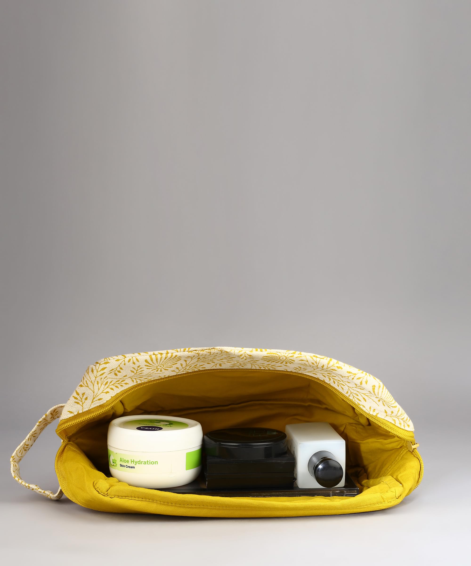 Canvastory Multipurpose Cotton Canvas Vanity Pouch for Women - Travel Cosmetic Organizer, Office Stationery & Gadget Storage, Money Pouch, Handbag Organizer with Zipper (Mustard Flower) | Perfect for Daily Use, Travel Essentials & Gift Giving