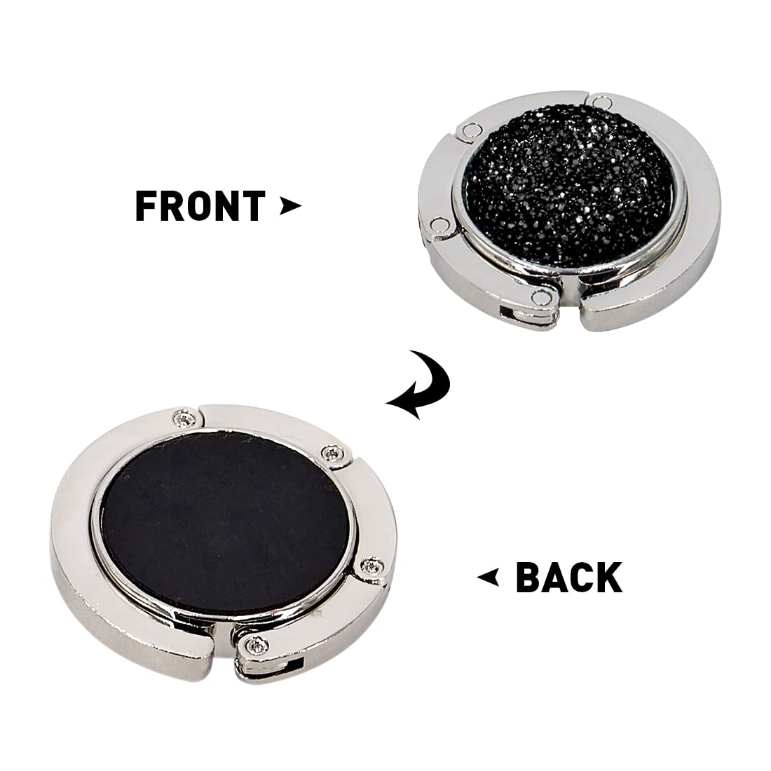 Stylish Rhinestone Foldable Purse Hook - Portable Handbag Hanger for Table & Desk (Black) - Perfect for Restaurants, Travel & Home Organization