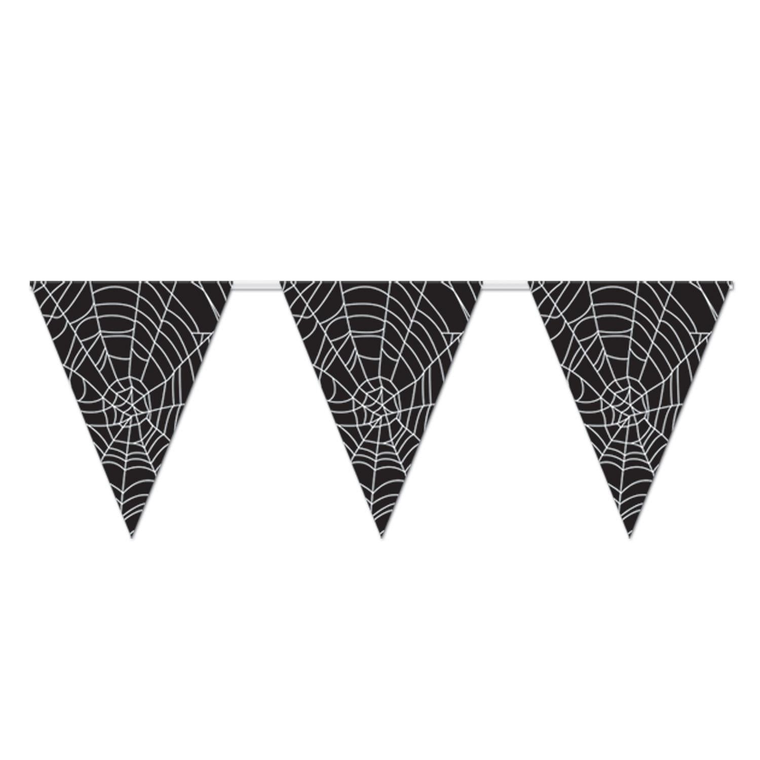 12 Pack Halloween Spider Web Pennant Banner - Premium Decoration for Halloween Party, Home Decor, Outdoor & Indoor Scary Decorations