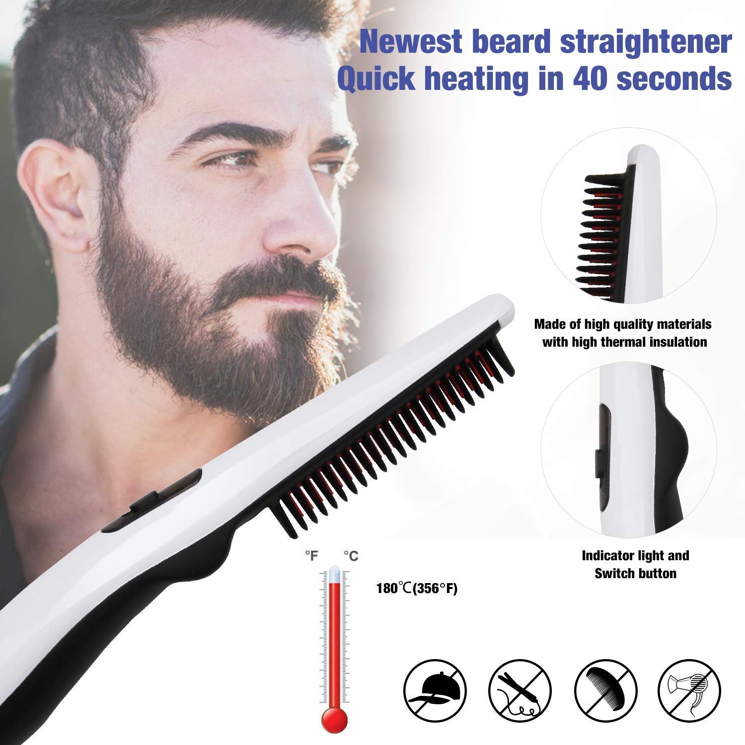 Scotputt Electric Beard Comb & Hair Styling Iron for Men - Professional Mustache & Sideburns Straightener - Perfect for Grooming, Styling & Daily Use at Home or Travel