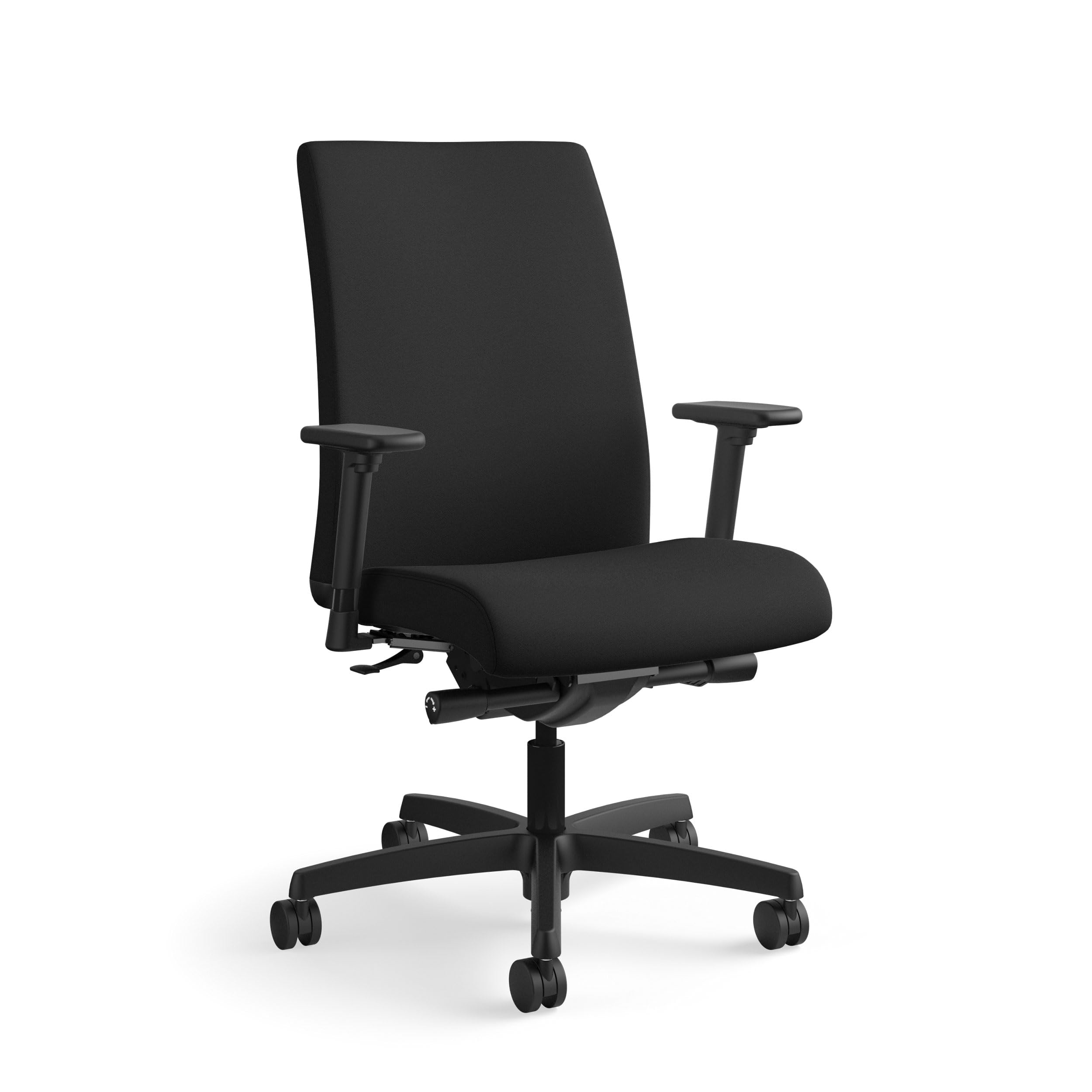 HON Ignition Fabric Mid-Back Office Chair - Adjustable Ergonomic Desk Chair with Wheels, Arms & Synchro-Tilt Recline - Black Executive Chair for Home Office, Computer Work & Gaming