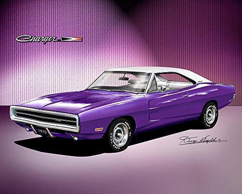 Vintage 1970 Dodge Charger Plum Crazy Purple Art Print Poster - 16x20 Inches - Classic Muscle Car Wall Decor by Danny Whitfield - Perfect for Garage, Man Cave & Automotive Enthusiast Gifts