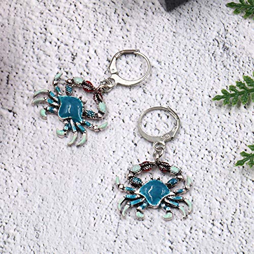 Cartoon Maryland Smiling Crab Stud Earrings - Enamel Red & Blue Sea Animal Jewelry Set for Women | Cute Pendant Necklace & Earrings Gift | Perfect for Beach Vacations, Summer Outfits and Seafood Lovers