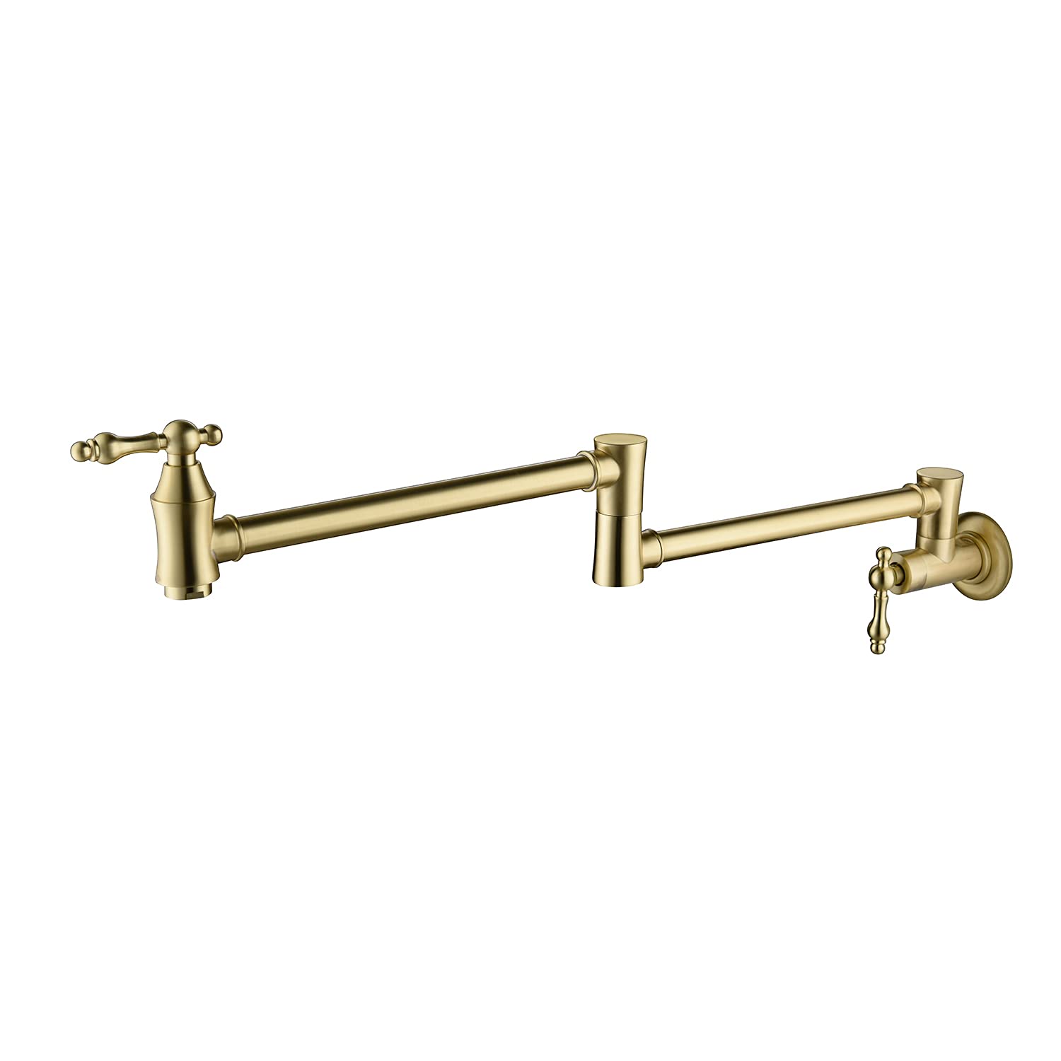 Commercial Grade Brass Wall Mount Kitchen Faucet - Lead-Free Copper Construction with 2 Handles & Swing Arm in Brushed Gold Finish | Perfect for Restaurants, Food Trucks & High-Traffic Kitchens