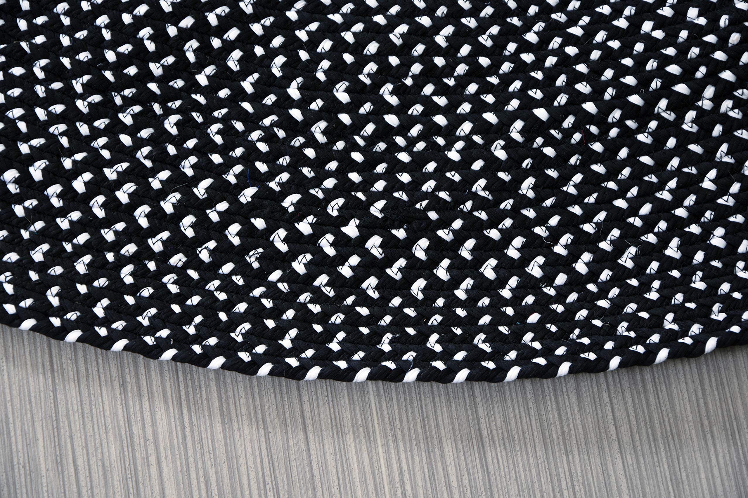 5 ft Round Black & White Braided Cotton Chindi Area Rug - Non-Slip Reversible Handwoven for Living Room, Bedroom, Dining Room - MystiqueDecors