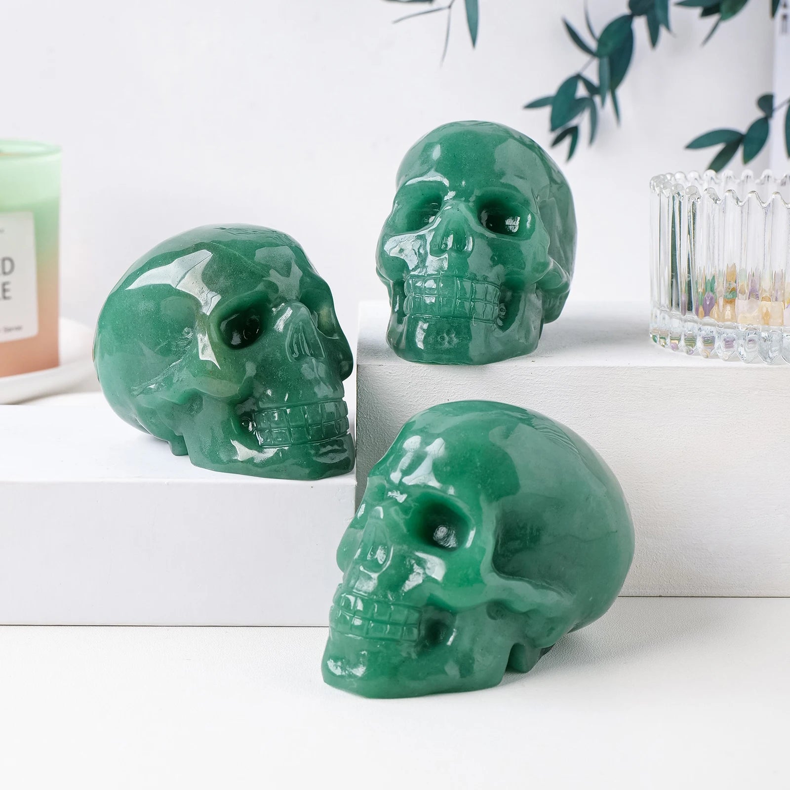 1PC Hand Carved Natural Aventurine Quartz Crystal Skull - Unique Home Decor, Spiritual Gift & Meditation Aid for Yoga, Feng Shui & Healing Crystals Collection
