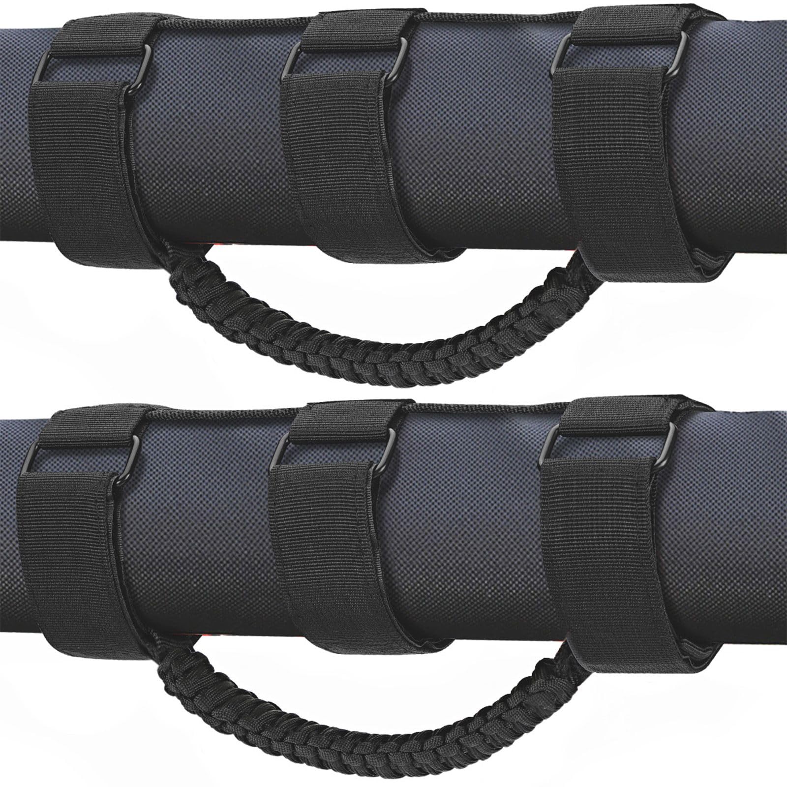 2 Pack Roll Bar Grab Handles for Jeep Wrangler JL JK TJ YJ & Gladiator (1955-2023) - Heavy Duty Black Paracord Grip with Upgraded Metal Buckle - Durable Off-Road Accessories for Adventure & Daily Driving