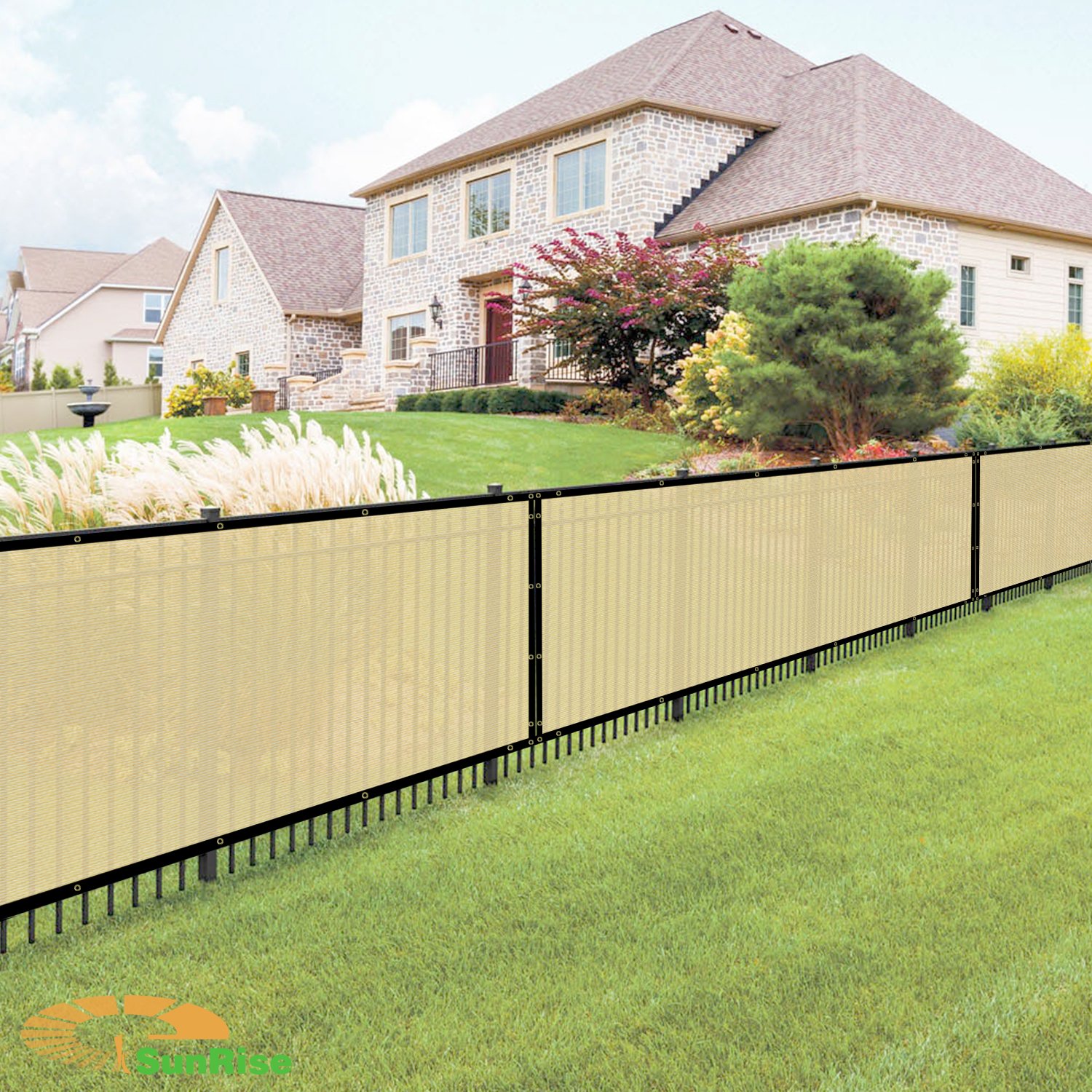 E&K Sunrise 4' x 3' Beige Privacy Fence Screen with Grommets - UV Blocking Outdoor Windscreen for Backyard, Garden & Patio Cover - Perfect for Creating Shade, Enhancing Privacy & Decorating Outdoor Spaces