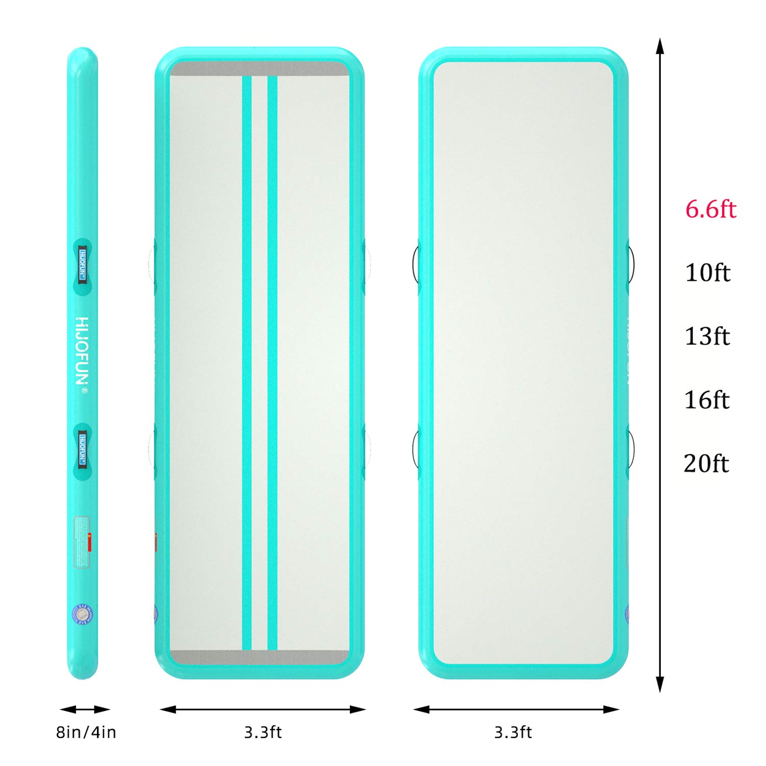 Premium Inflatable Gymnastics Tumbling Mat - 6.6ft to 26ft Length Options, 4/8 inches Thick, 3.3ft/6.6ft Wide - Air Track Mat for Kids Training, Home Gym, Yoga & Fitness with Free Pump - Perfect for Gymnastics Practice, Tumbling, Cheerleading & Indoor Exercise