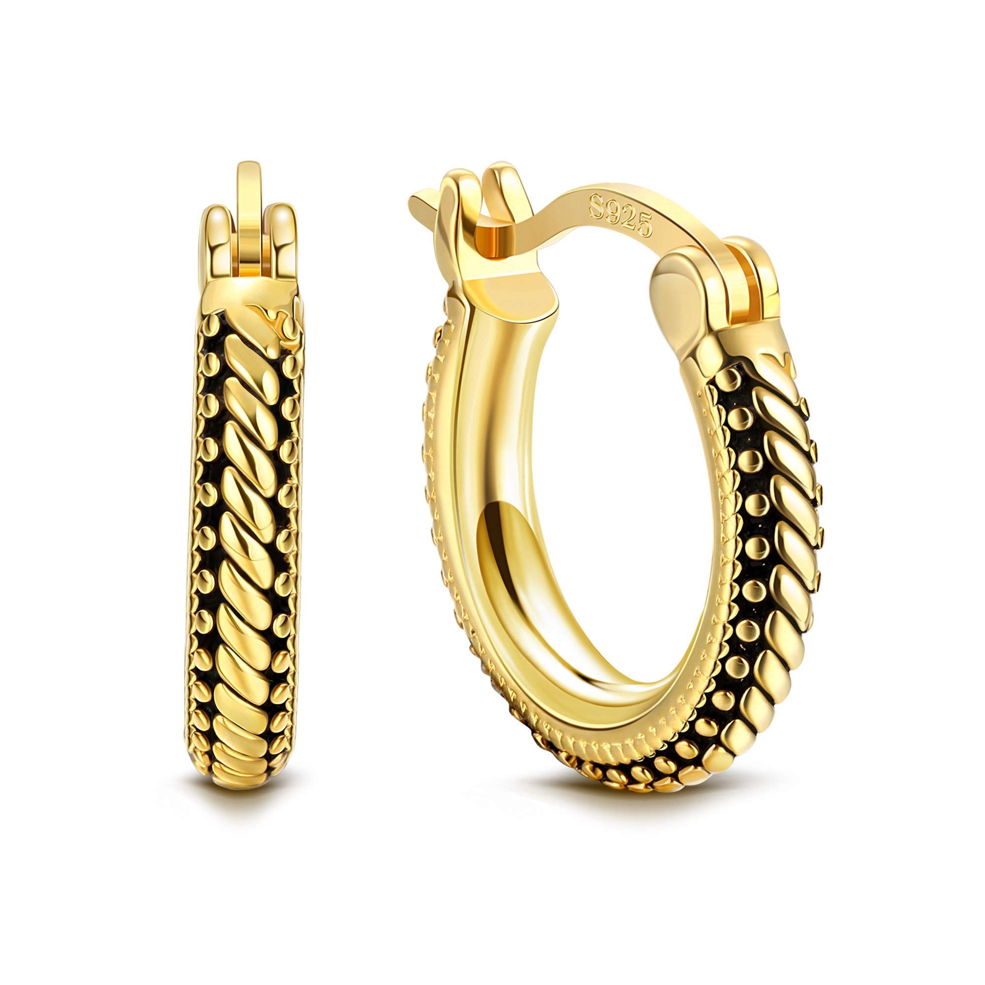 18K Gold Plated Hoop Earrings for Women - 925 Sterling Silver Small Huggie Earrings - Minimalist Vintage Click-Top Dainty Jewelry - Perfect for Everyday Wear, Date Night & Gifts