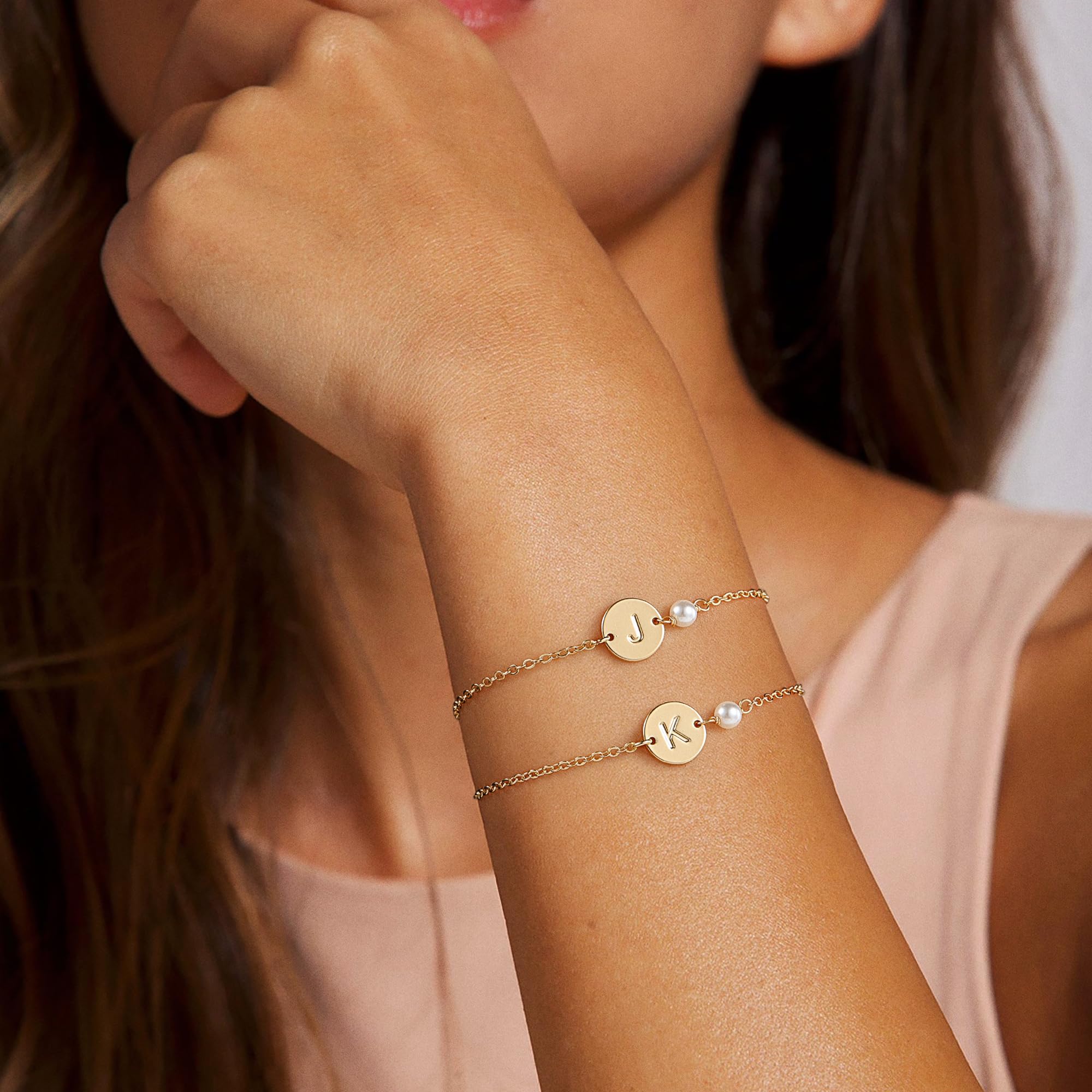 Turandoss Gold Initial Bracelets for Women & Girls - Personalized Monogram Pearl Jewelry Gift for Teen, Birthday, Anniversary | Elegant & Stylish for Daily Wear, Parties, and Special Occasions