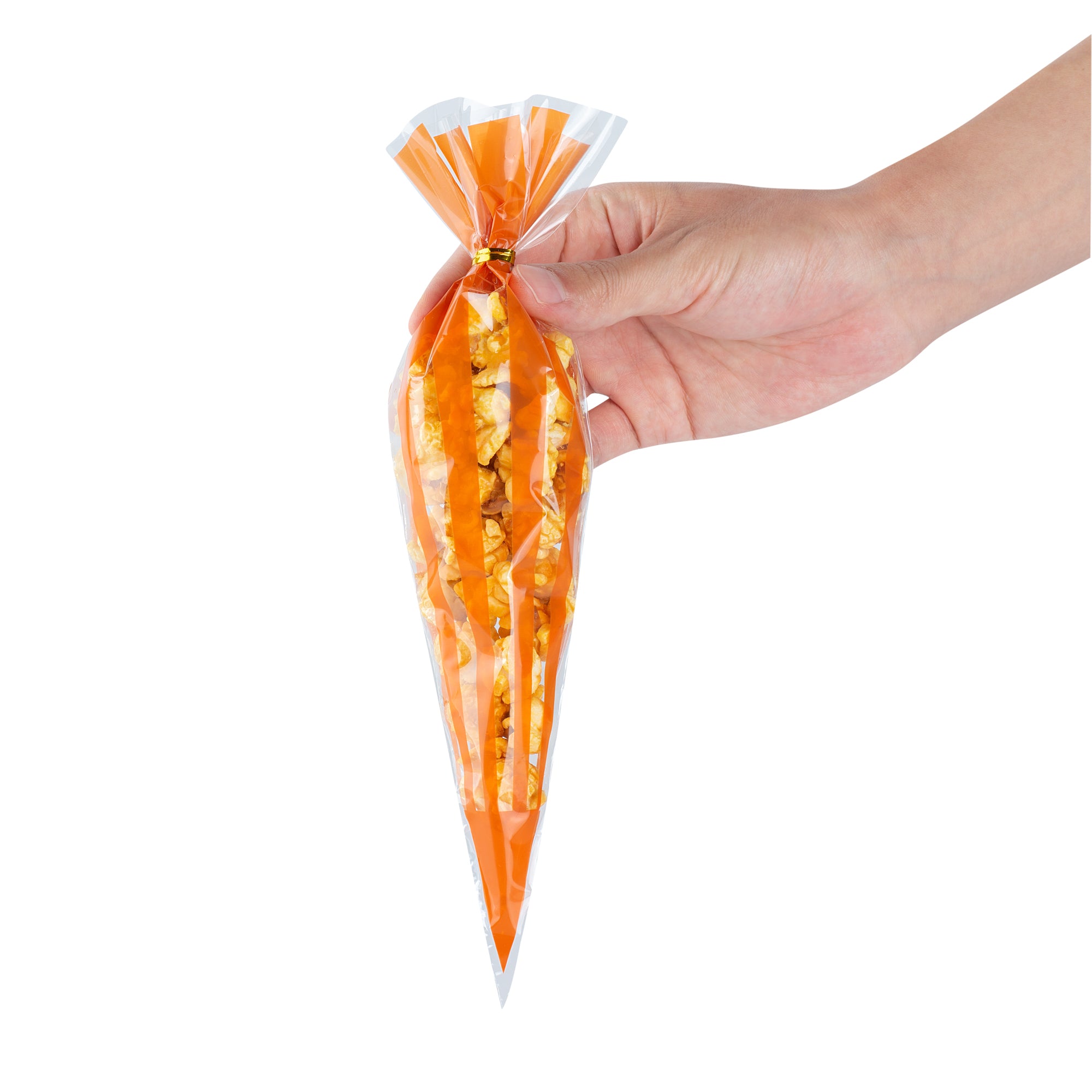 Plastic Cone Bags with Orange Stripes - 6x11 Inches, 8000 Count Box | Perfect for Party Favors, Candy, Snacks & Bulk Packaging