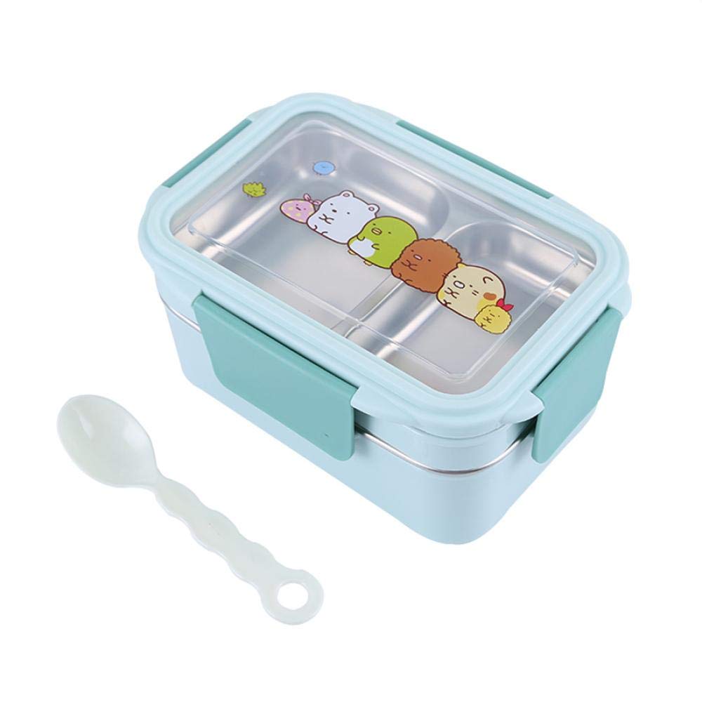 Portable Stainless Steel Double Layer Lunch Box with Cartoon Design - Insulated Food Container for School, Office & Picnic Use