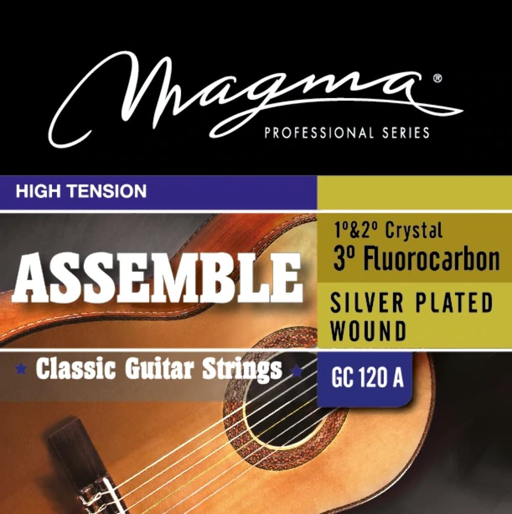 Premium Classical Guitar Strings Set - High Tension Crystal Nylon & Fluorocarbon Strings for Acoustic Guitars (1st & 2nd Nylon, 3rd Fluorocarbon, 4th-6th Silver Plated Copper) - Ideal for Performances, Studio Recording & Practice - GC120A - 1 Set