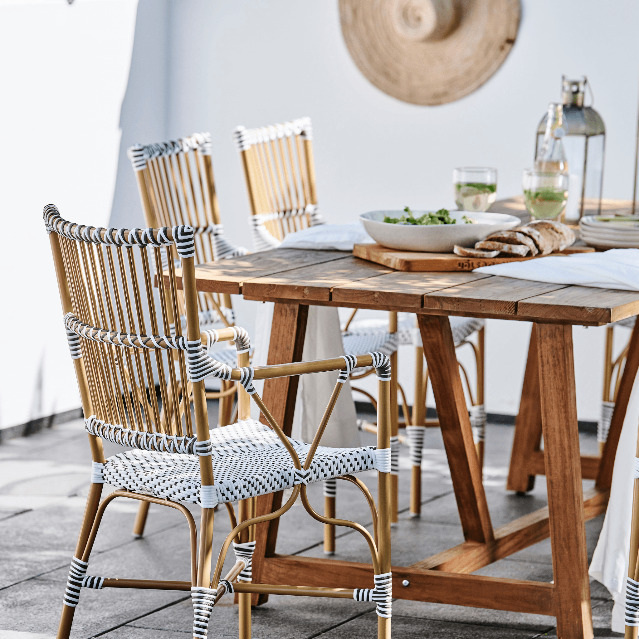 AluRattan™ Outdoor Bistro Arm Chair with Almond Frame - Weather-Resistant Patio Dining Chair for Garden, Balcony & Restaurant Use