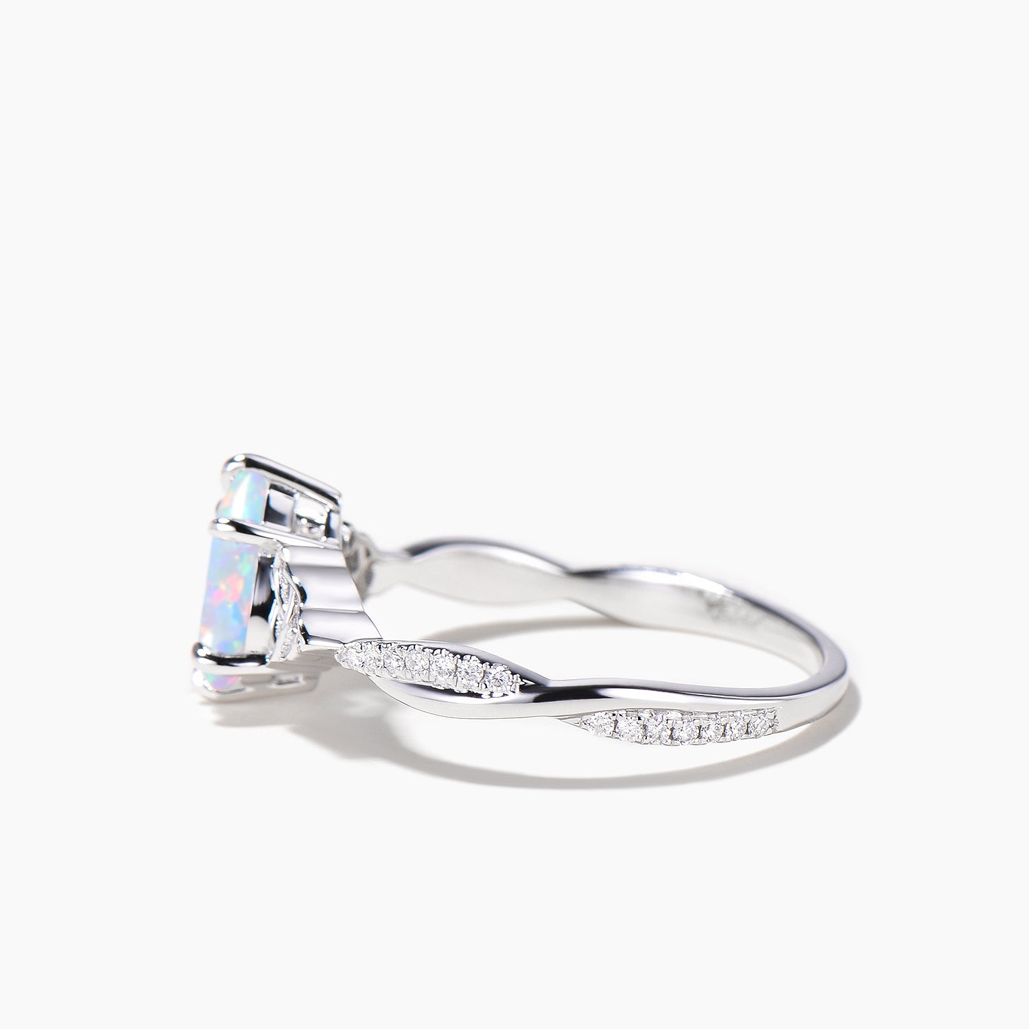 Elegant Teardrop Cut White Opal Twisted Engagement Ring with Diamond Accents – Celtic Knot Design for Wedding, Proposal & Anniversary Gifts